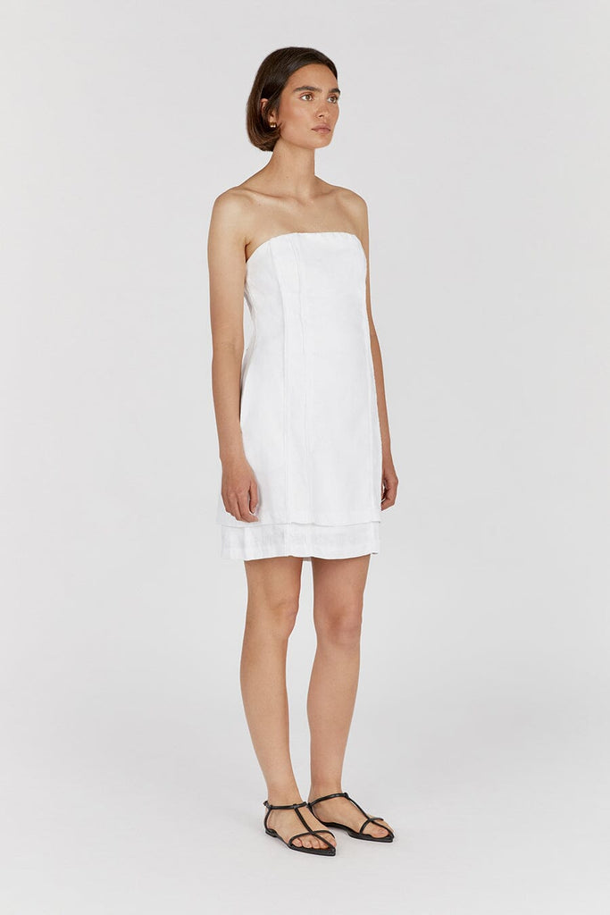 DULCE WHITE LINEN MINI DRESS Dissh