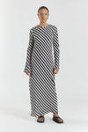 CLEMENCE BLACK/WHITE SLEEVED  MIDI DRESS