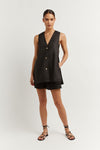 LOGAN BLACK LINEN LONGLINE TOP