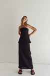LARA BLACK LINEN STRAPLESS TOP