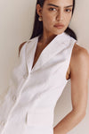 KRISTIN WHITE LINEN LONGLINE VEST
