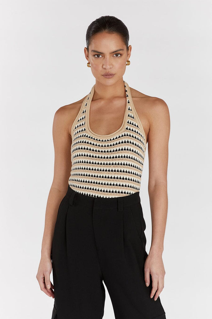 MIMI NATURAL STRIPE CROCHET TOP Dissh