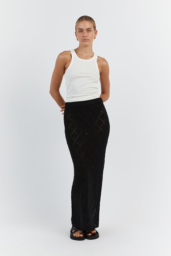 SORRENTO BLACK CROCHET MIDI SKIRT Dissh