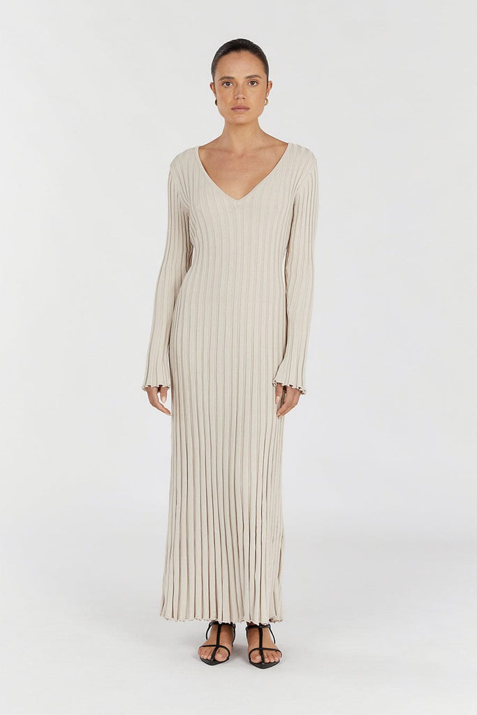 REIGN STONE SLEEVED KNIT MIDI DRESS Dissh