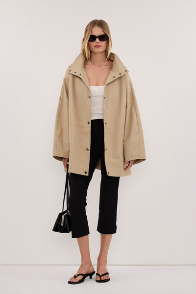 Zoe wearing JUNE STONE MID LENGTH JACKET - PRE ORDER