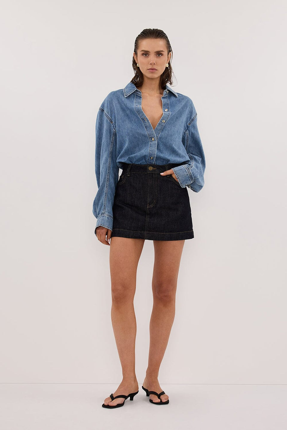 AMARA LIGHT BLUE DENIM SHIRT Clothing DISSH Boutiques 