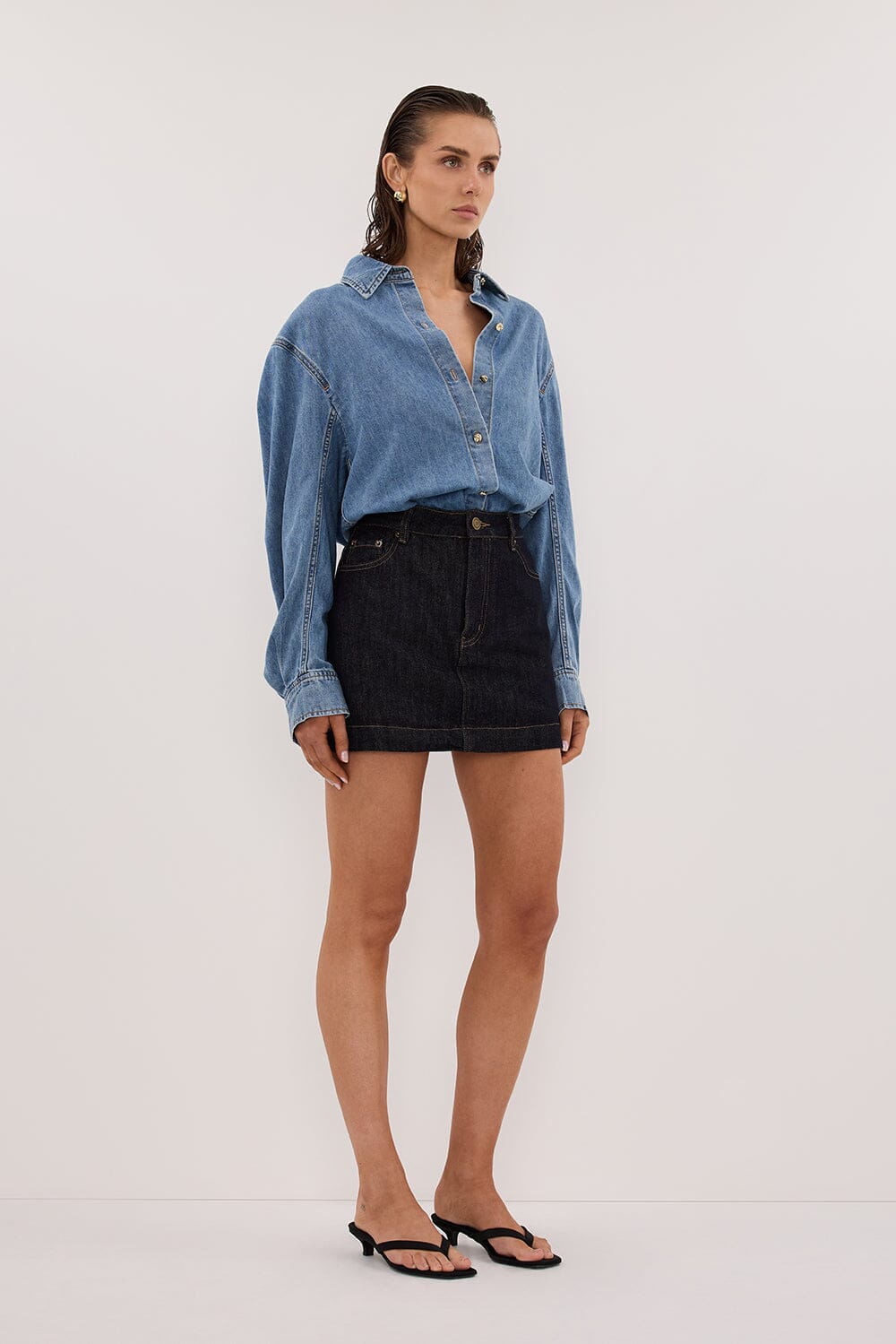 AMARA LIGHT BLUE DENIM SHIRT Clothing DISSH Boutiques 