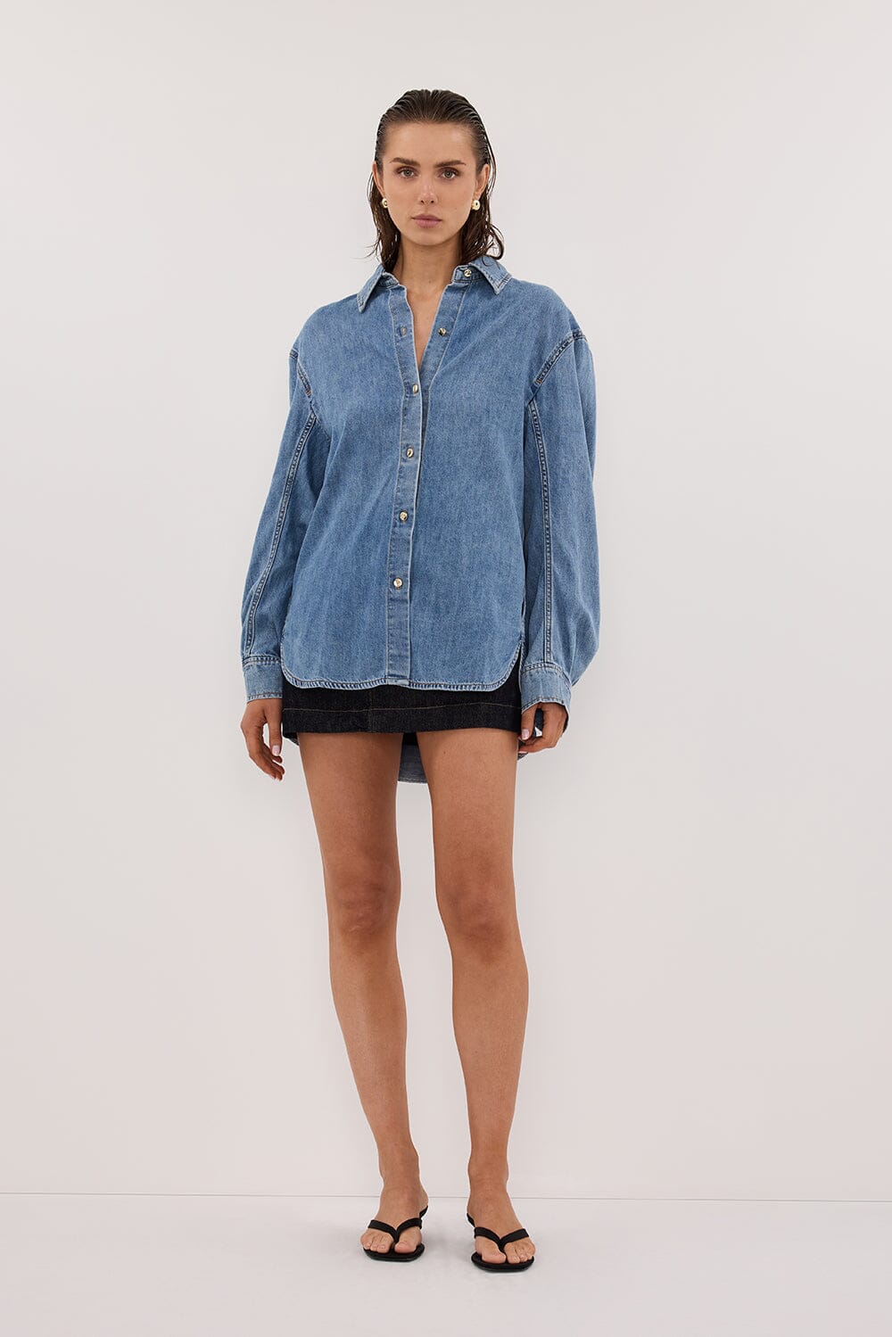 AMARA LIGHT BLUE DENIM SHIRT Clothing DISSH Boutiques 