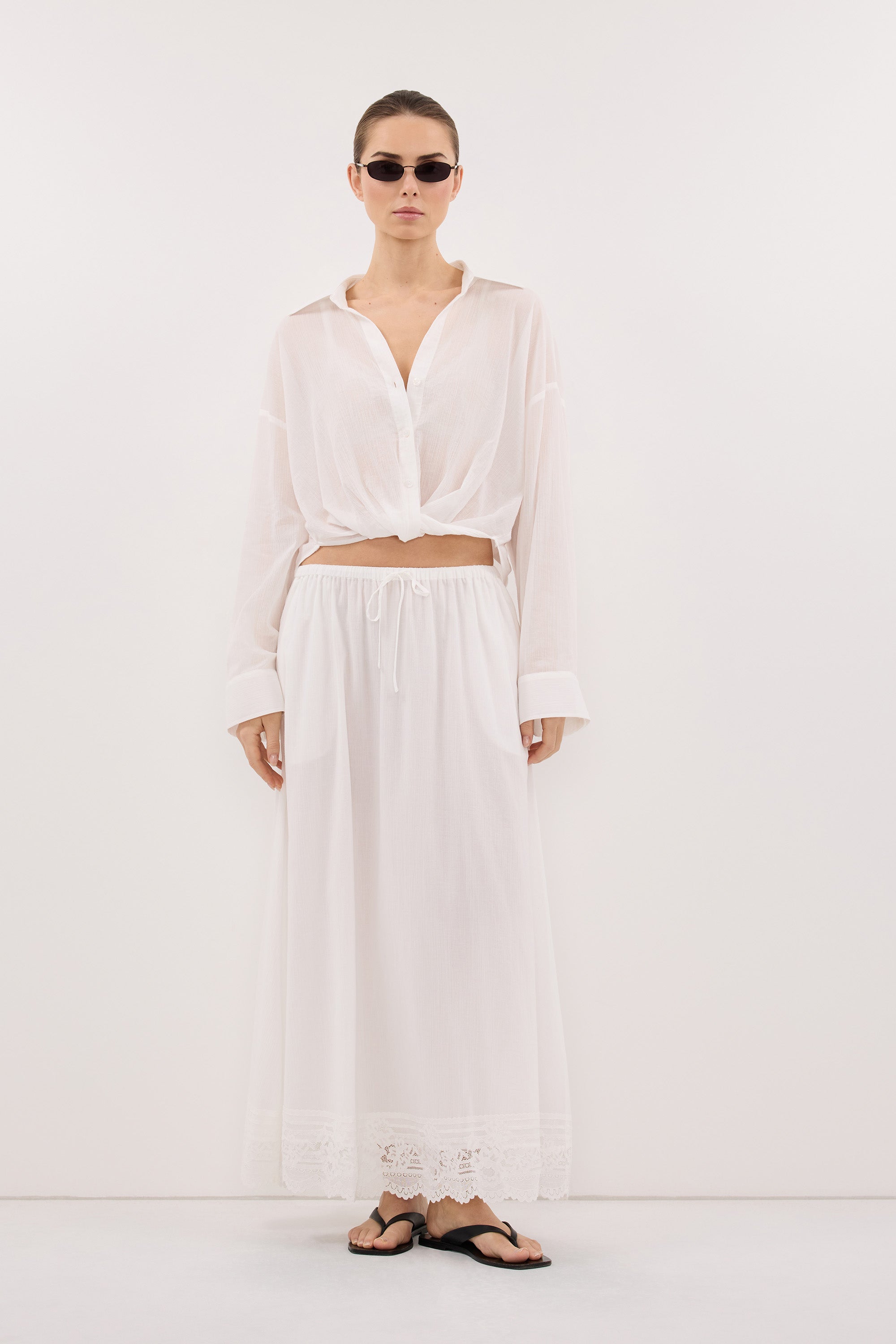 ELISA WHITE SHEER CRINKLE SHIRT