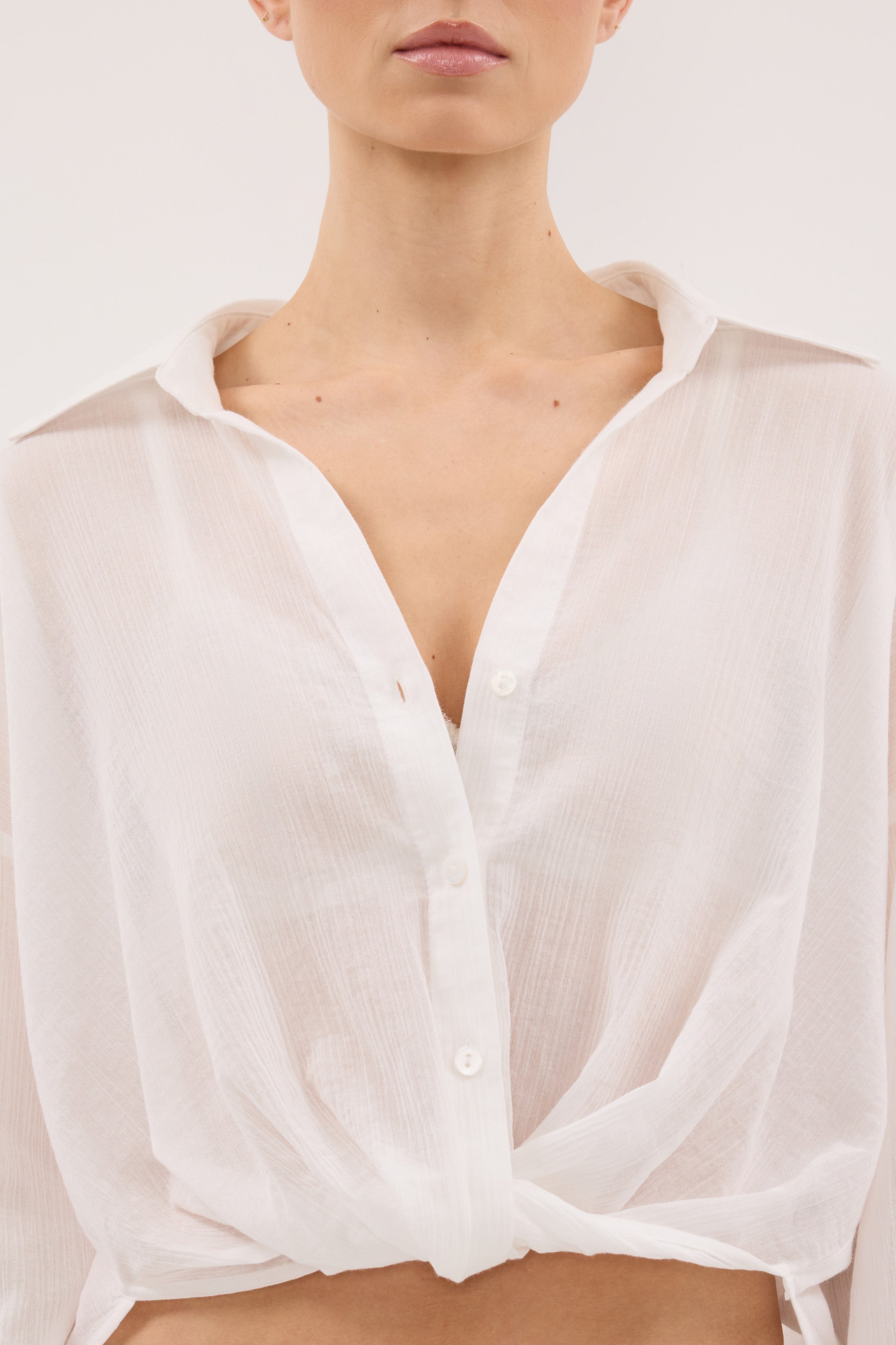 ELISA WHITE SHEER CRINKLE SHIRT