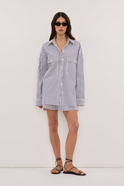 Helena  wearing HELENE BLUE STRIPE COTTON SHIRT