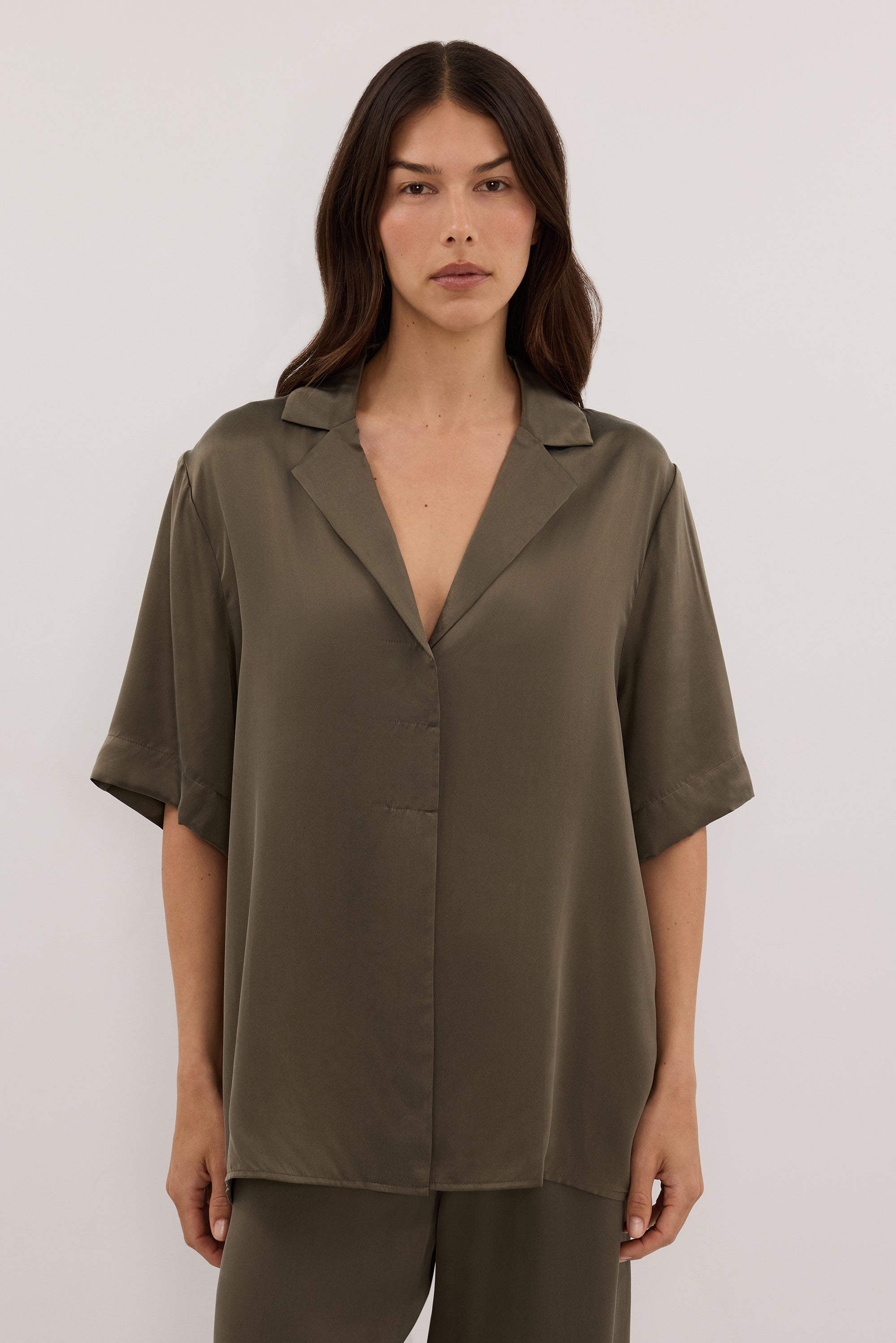 MICAH OLIVE SILK SHIRT