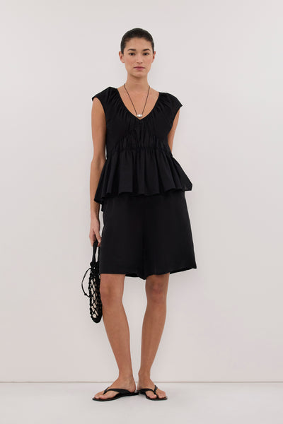 Aude wearing BILLIE BLACK LINEN BLEND TOP