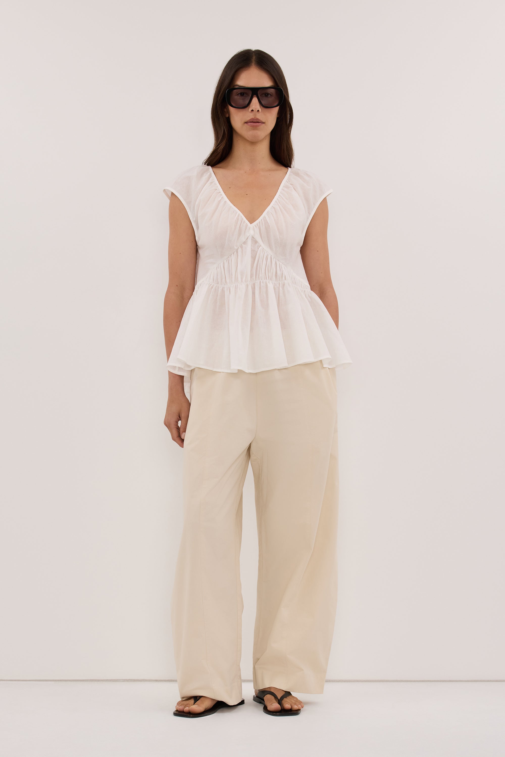 BILLIE WHITE LINEN BLEND TOP