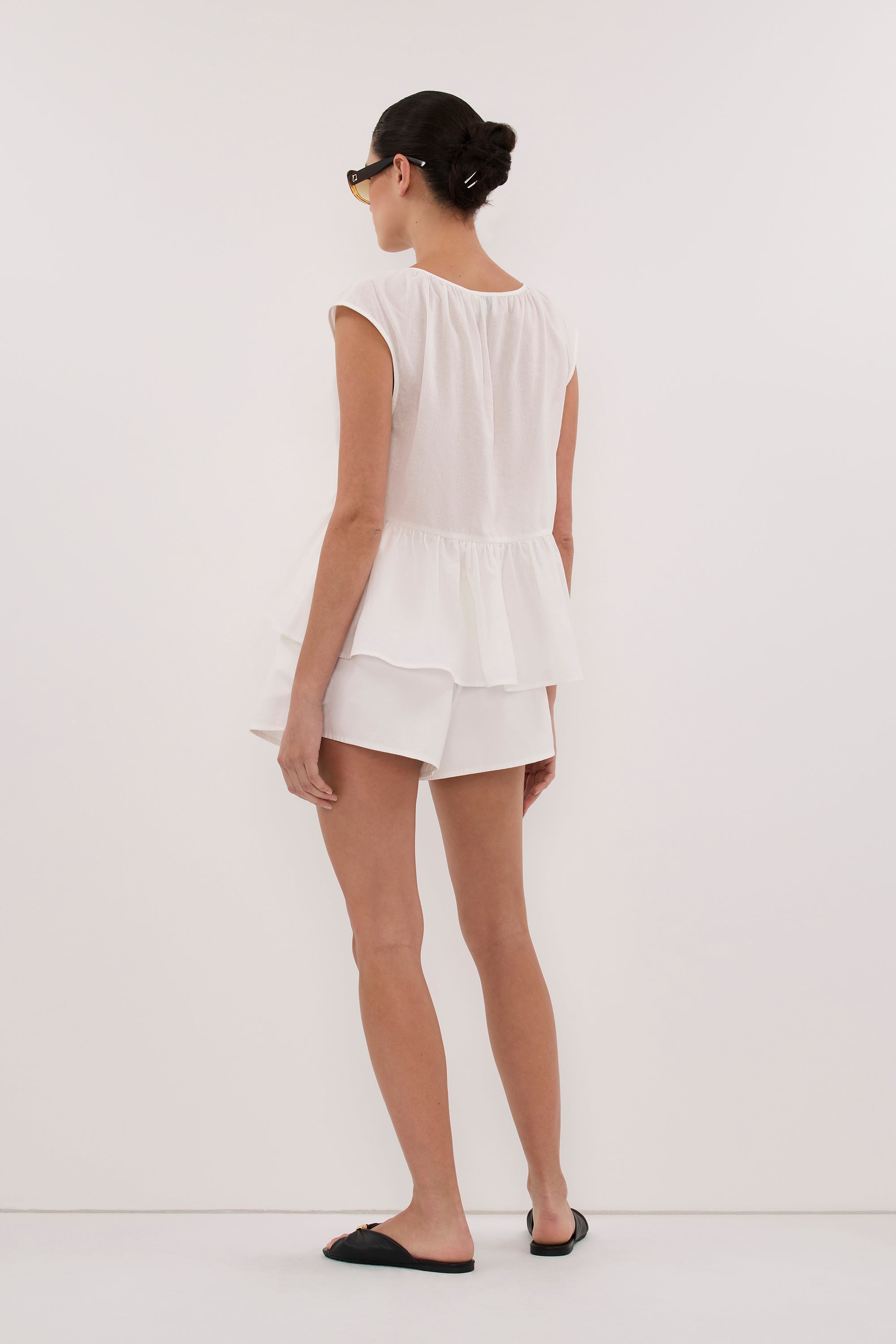 BILLIE WHITE LINEN BLEND TOP
