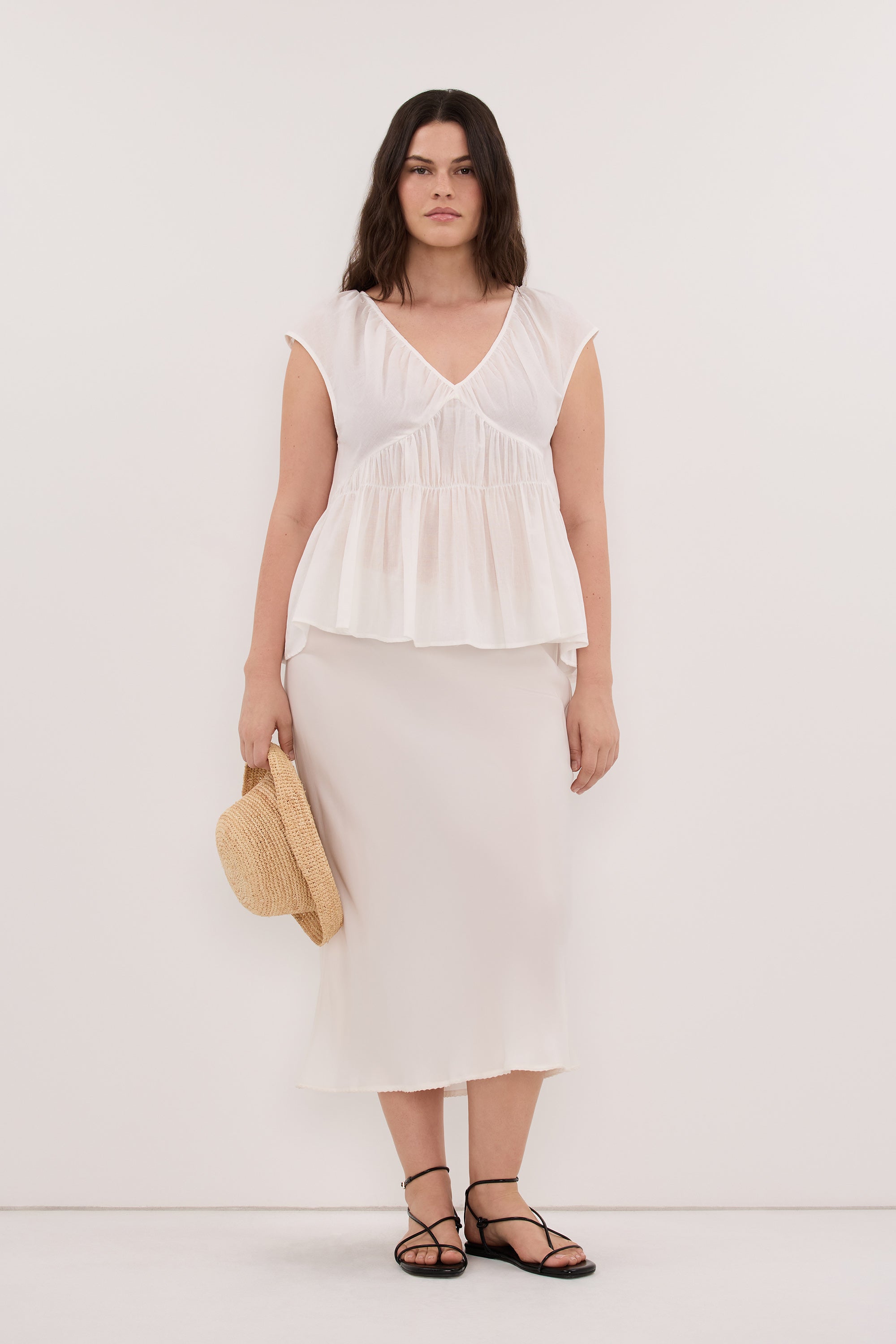 BILLIE WHITE LINEN BLEND TOP
