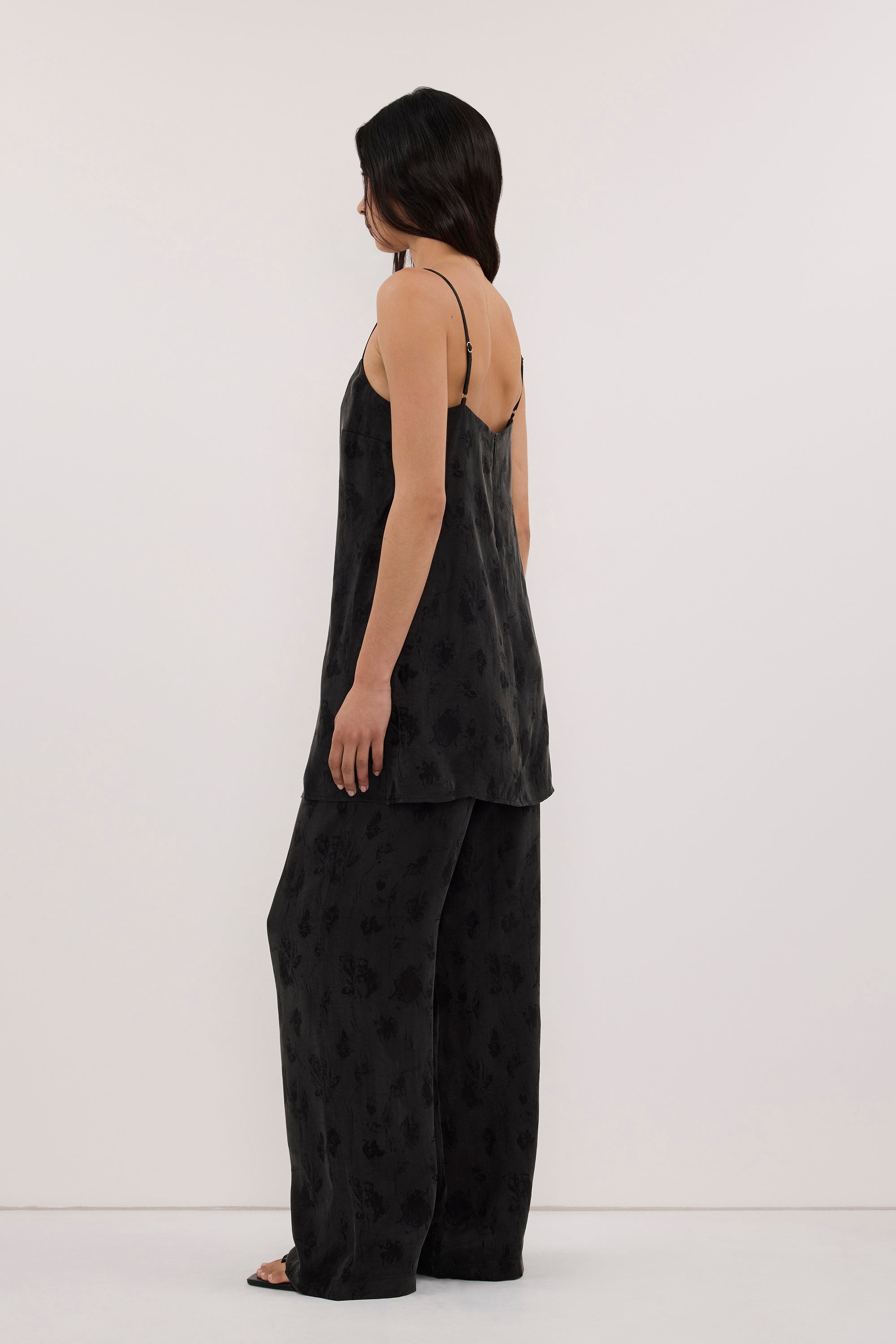 NARA BLACK JACQUARD LONGLINE CAMI TOP
