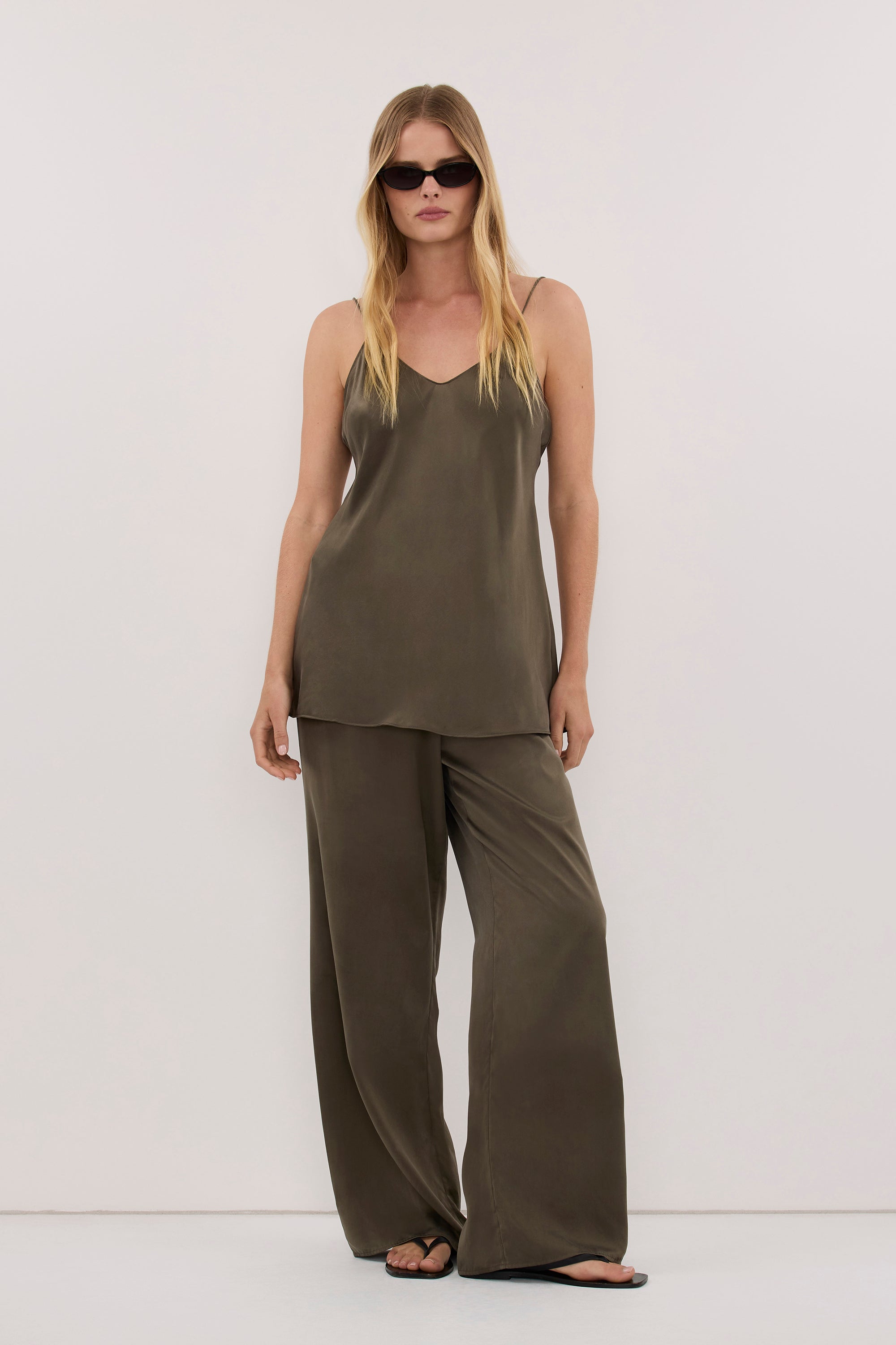 JOANNE OLIVE SILK SLIP TOP - PRE ORDER