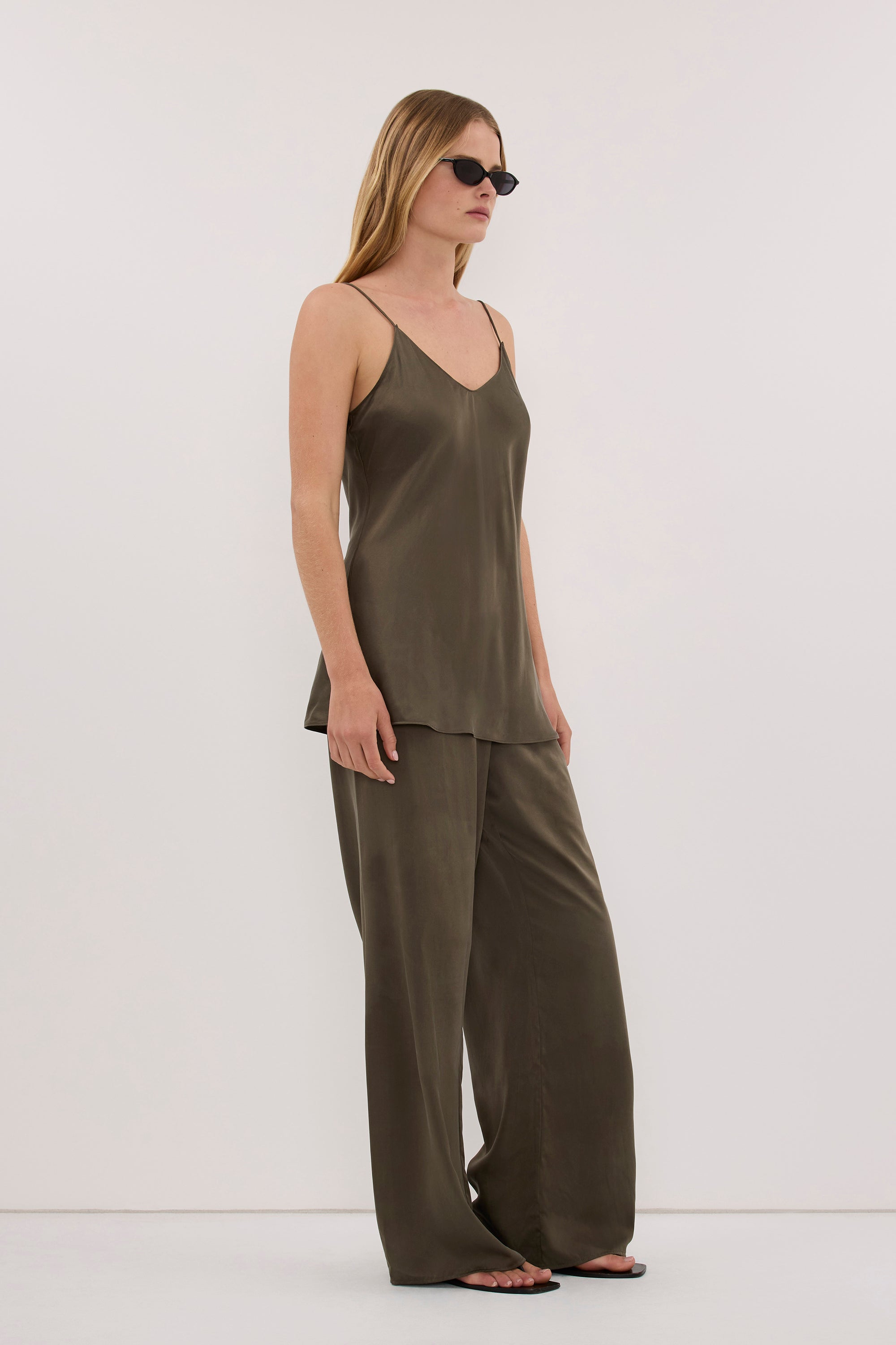 JOANNE OLIVE SILK SLIP TOP - PRE ORDER