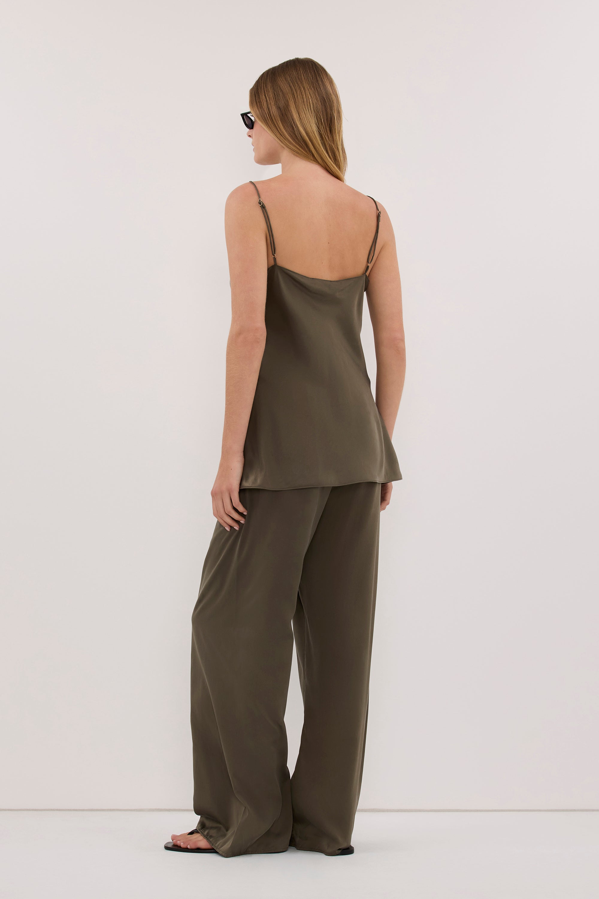 JOANNE OLIVE SILK SLIP TOP - PRE ORDER