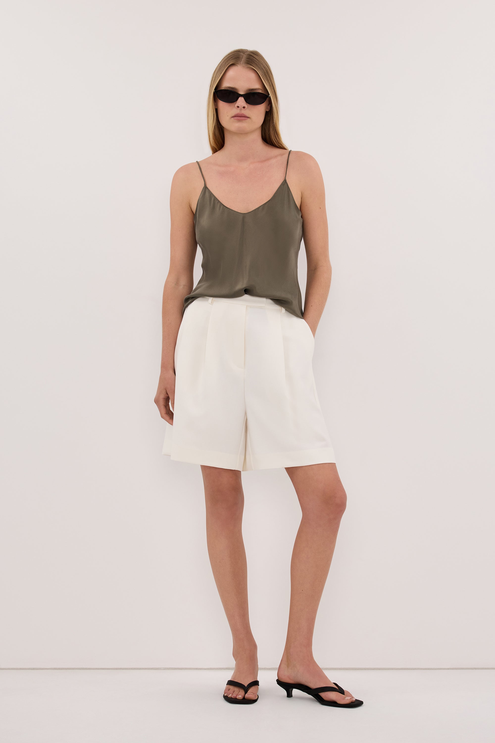 JOANNE OLIVE SILK SLIP TOP