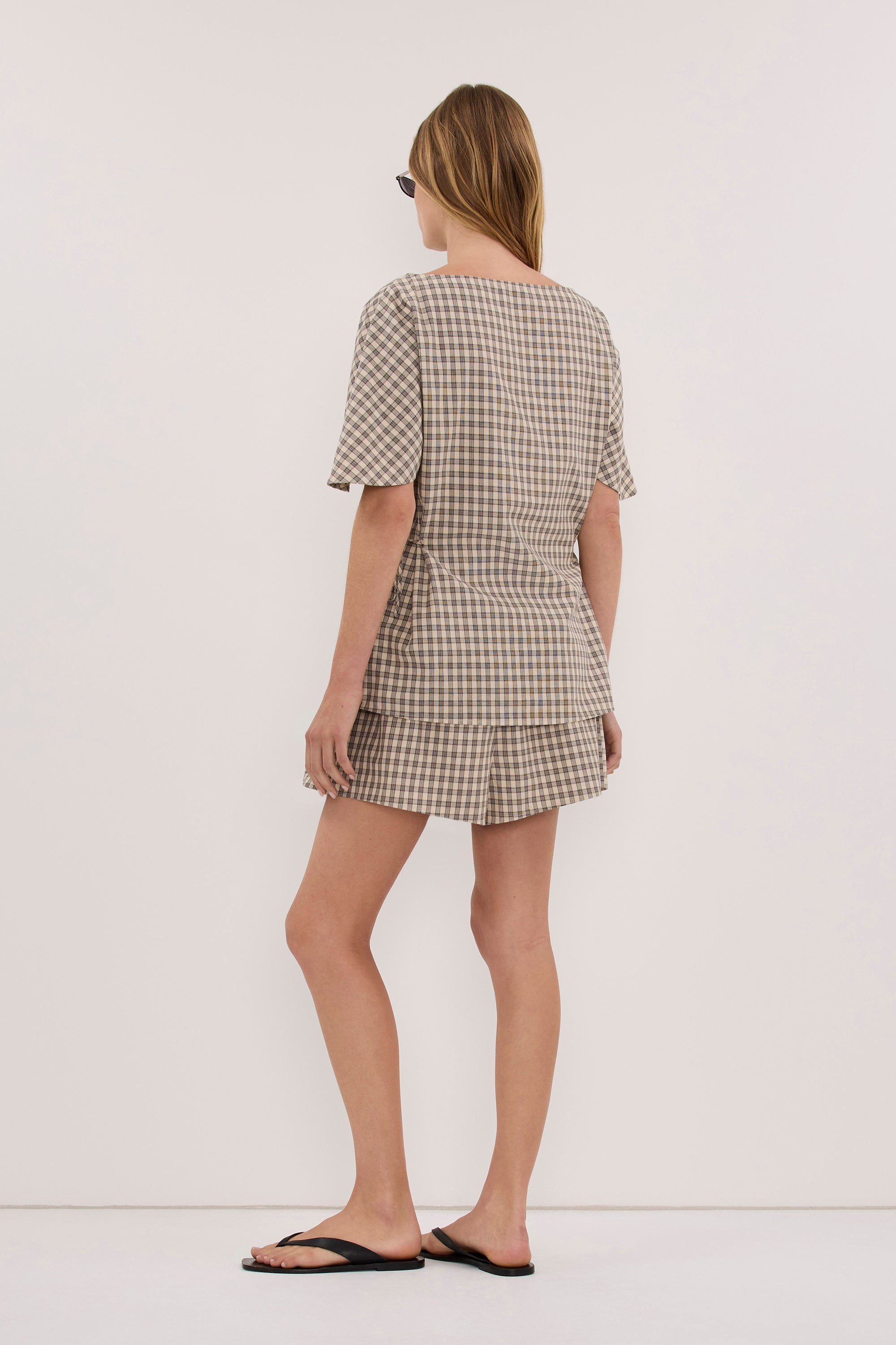 ODESSA BEIGE CHECK SIDE TIE TOP