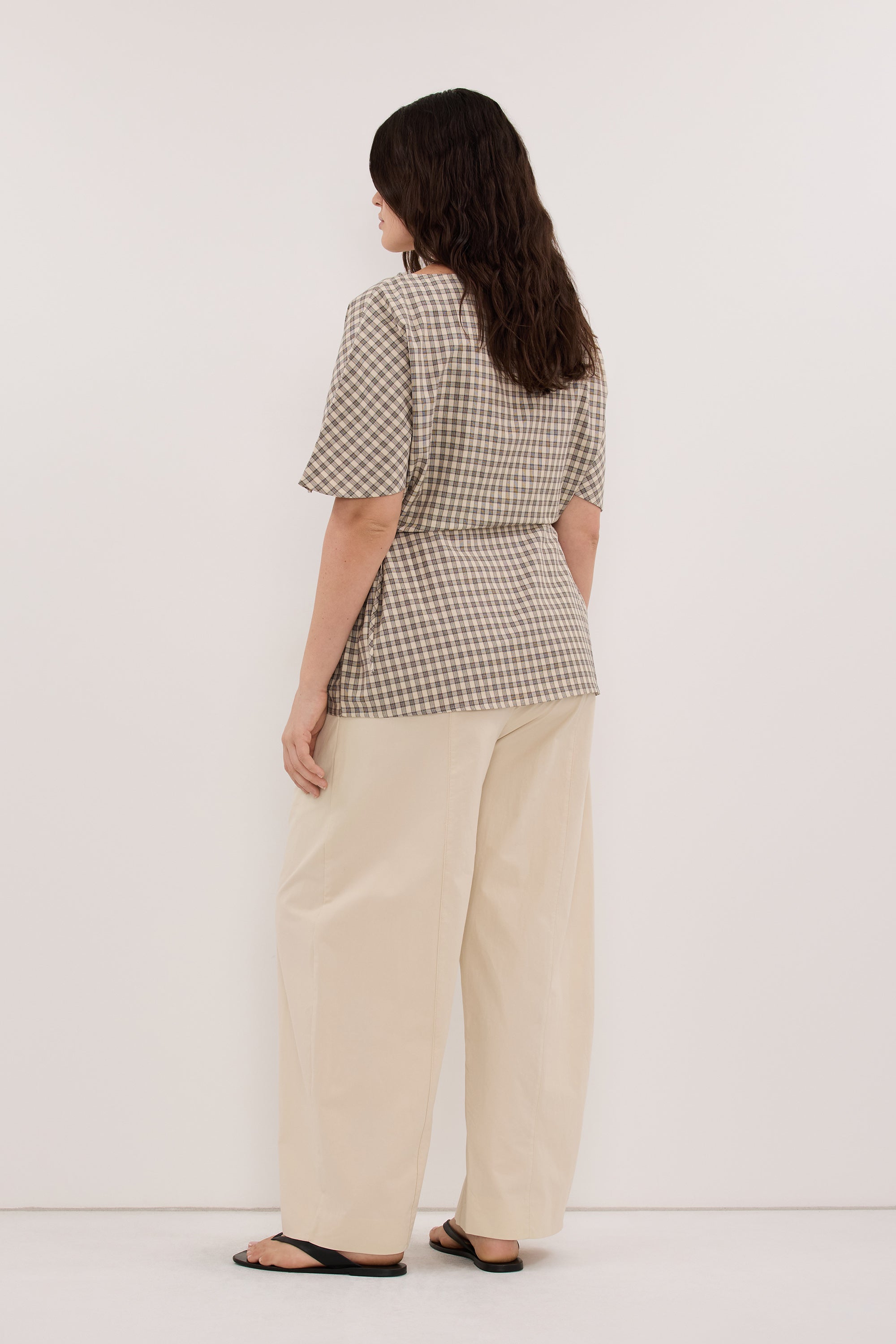 ODESSA BEIGE CHECK SIDE TIE TOP