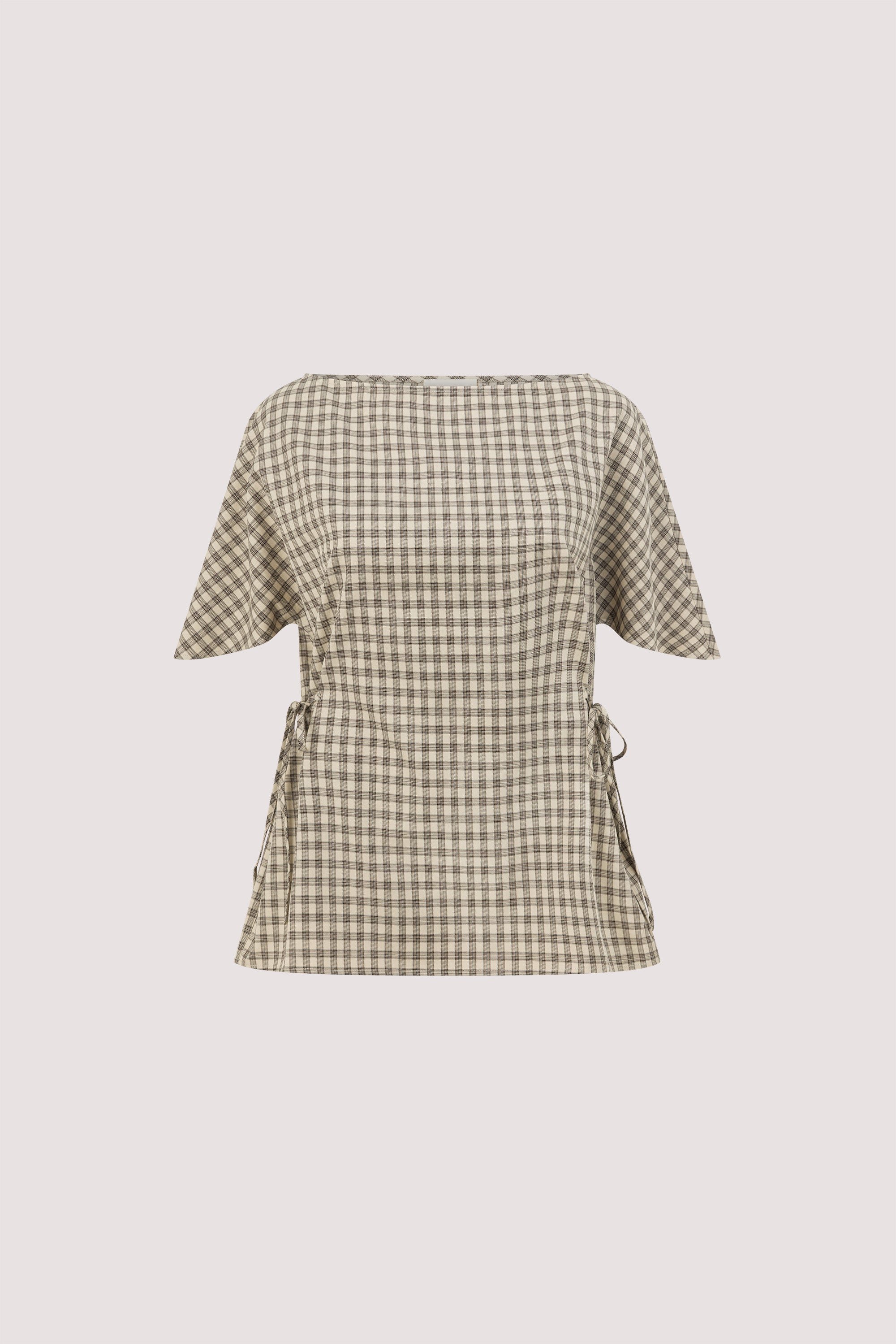 ODESSA BEIGE CHECK SIDE TIE TOP