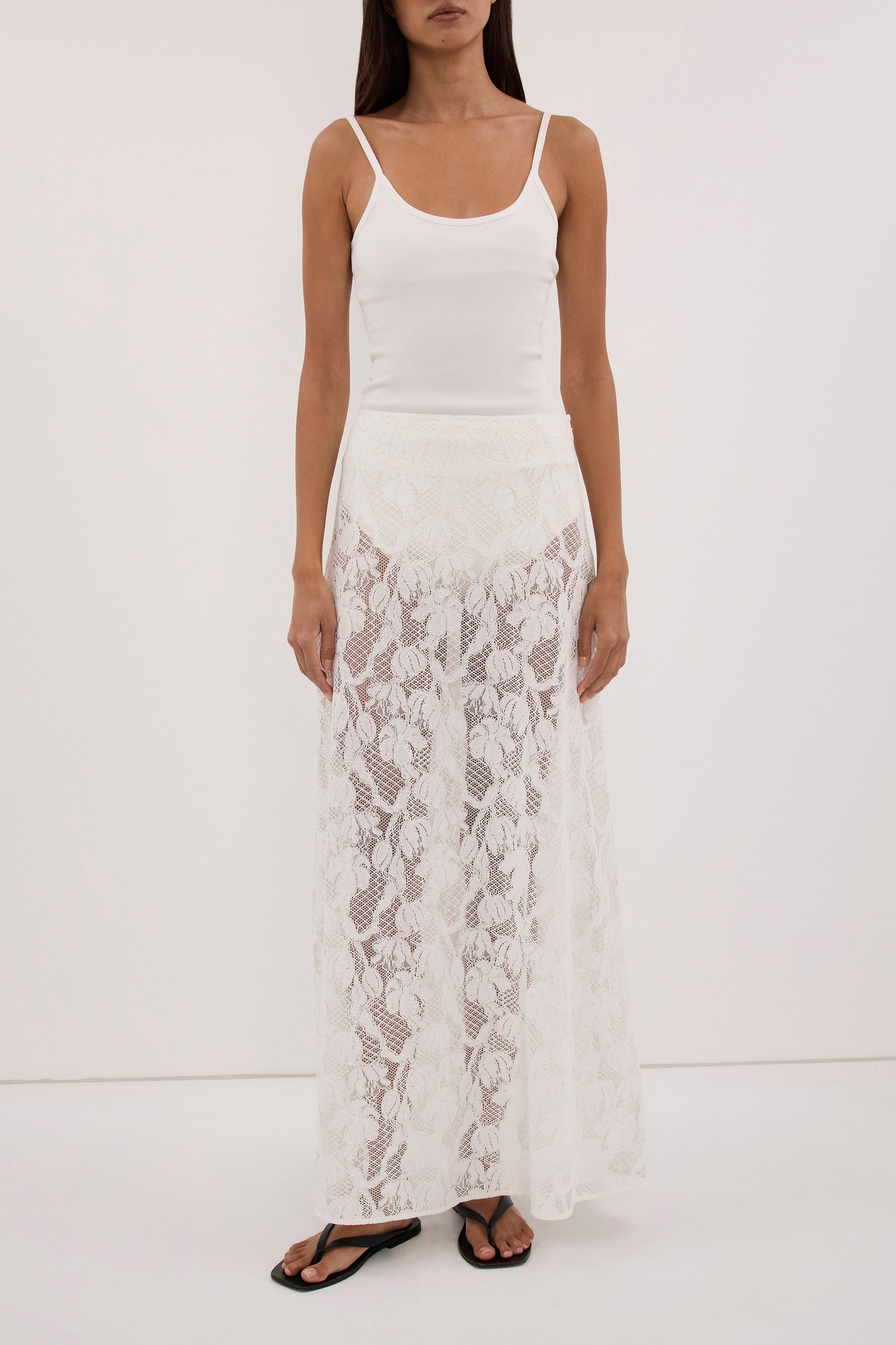 LUCINE WHITE LACE MAXI SKIRT
