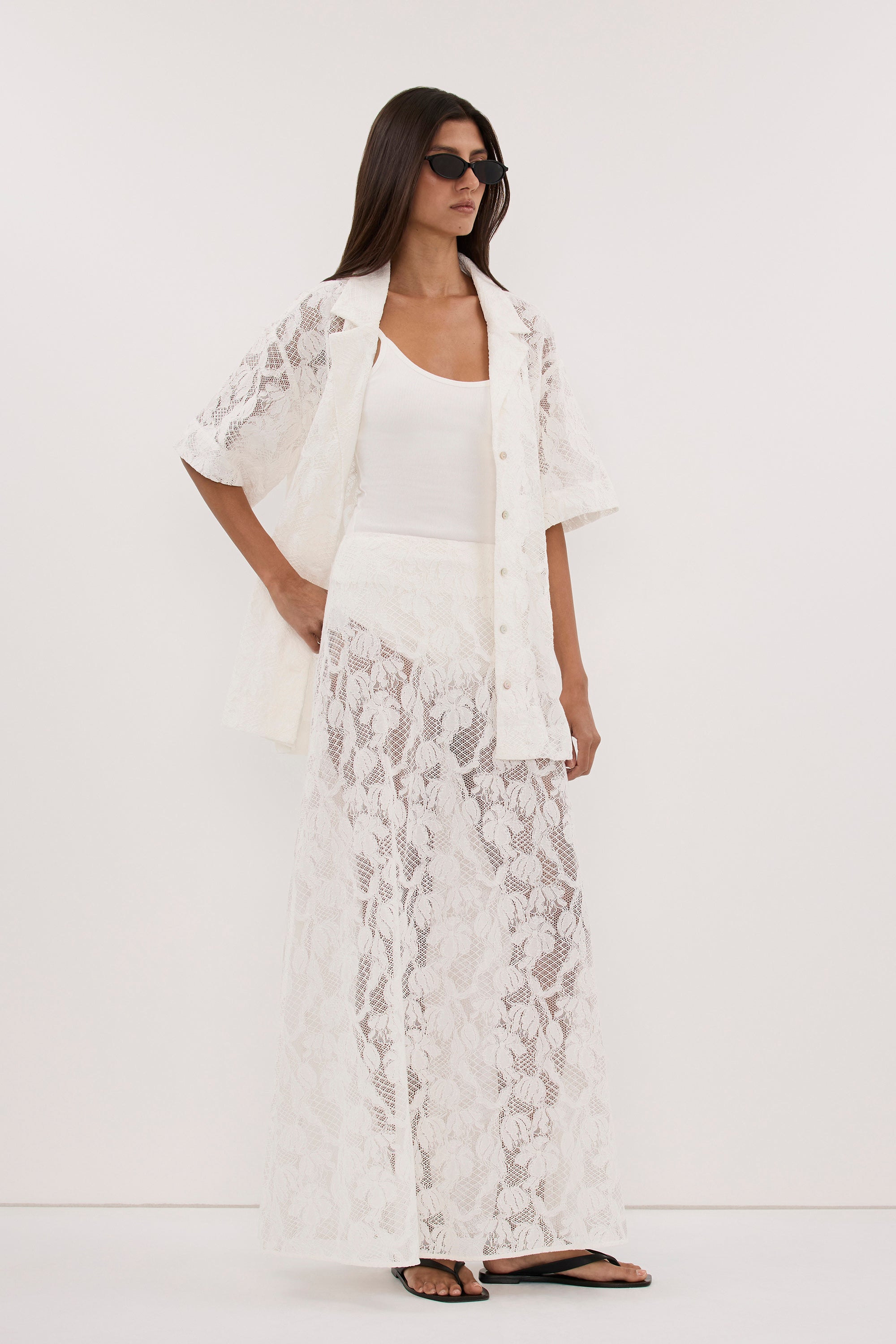 LUCINE WHITE LACE MAXI SKIRT