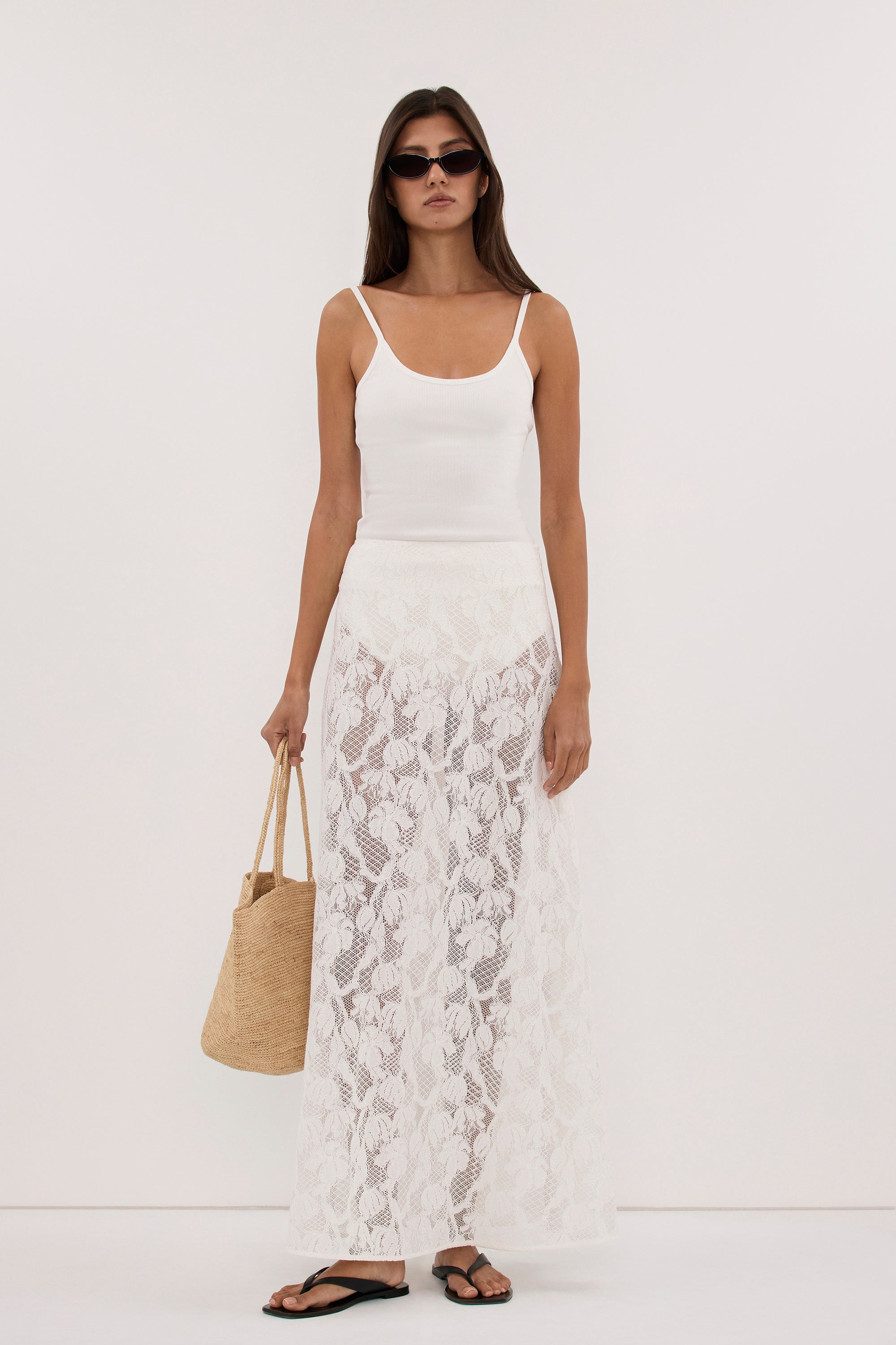 LUCINE WHITE LACE MAXI SKIRT