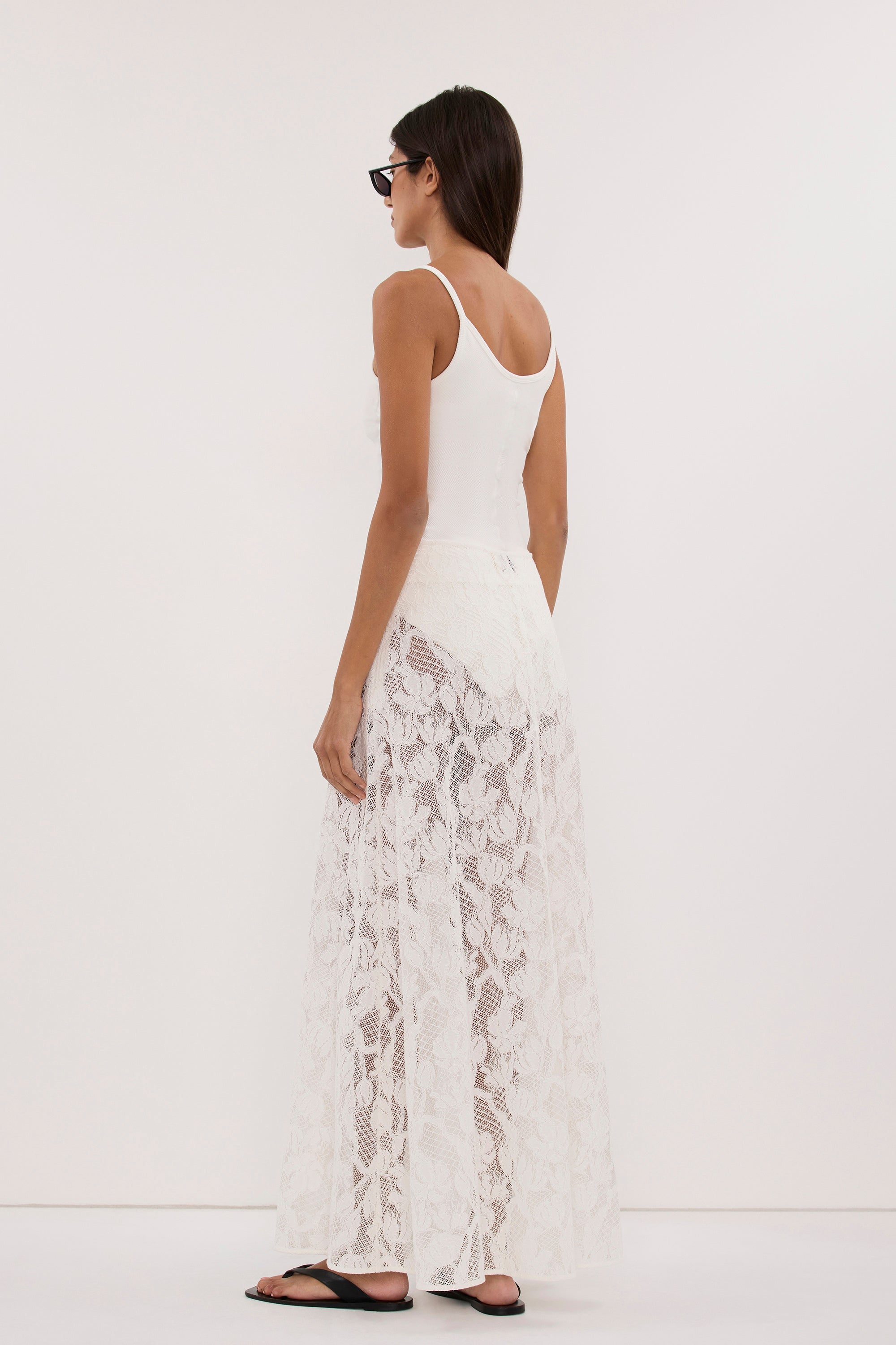 LUCINE WHITE LACE MAXI SKIRT