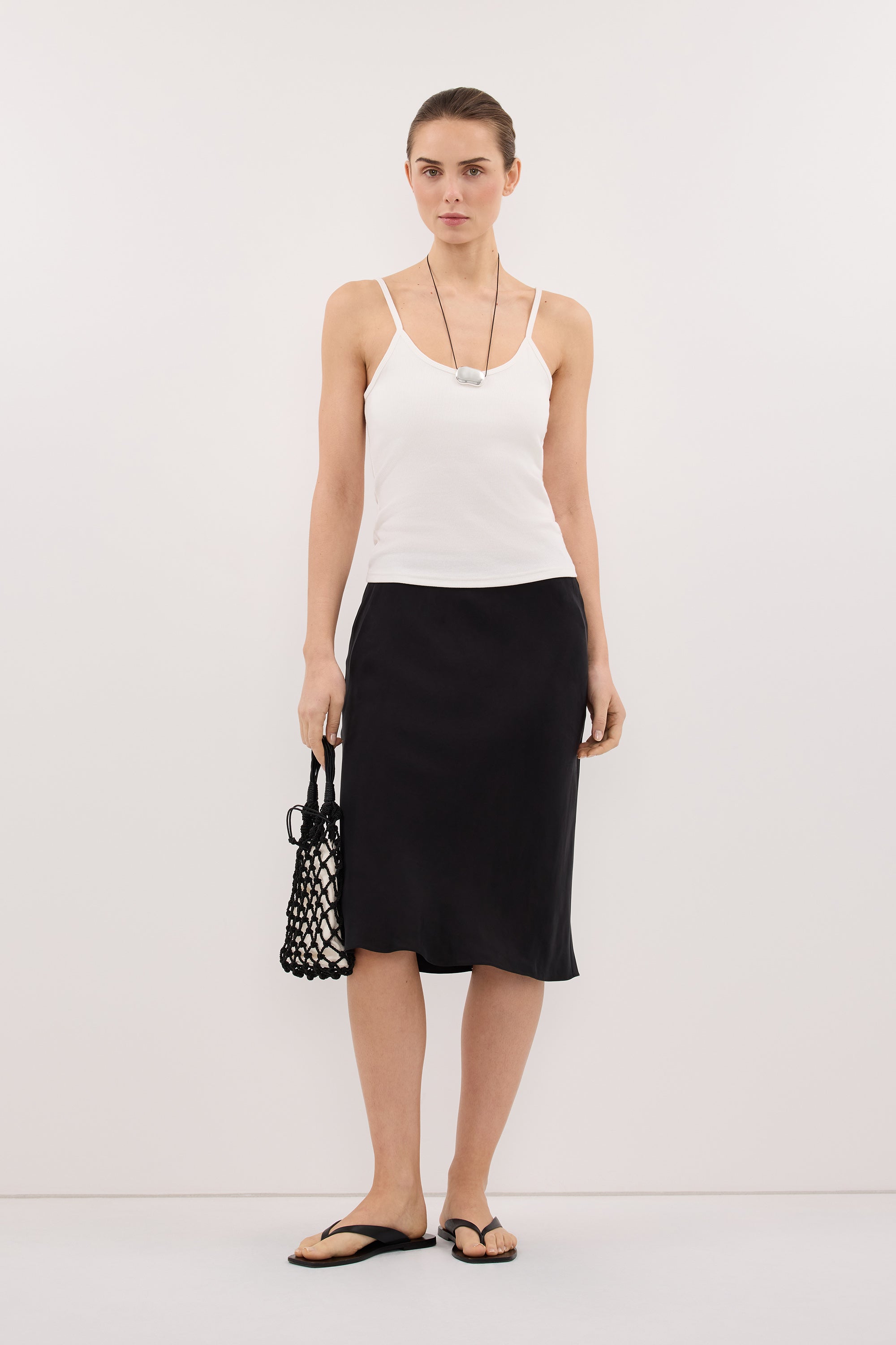 LOUISA BLACK CUPRO KNEE LENGTH SKIRT