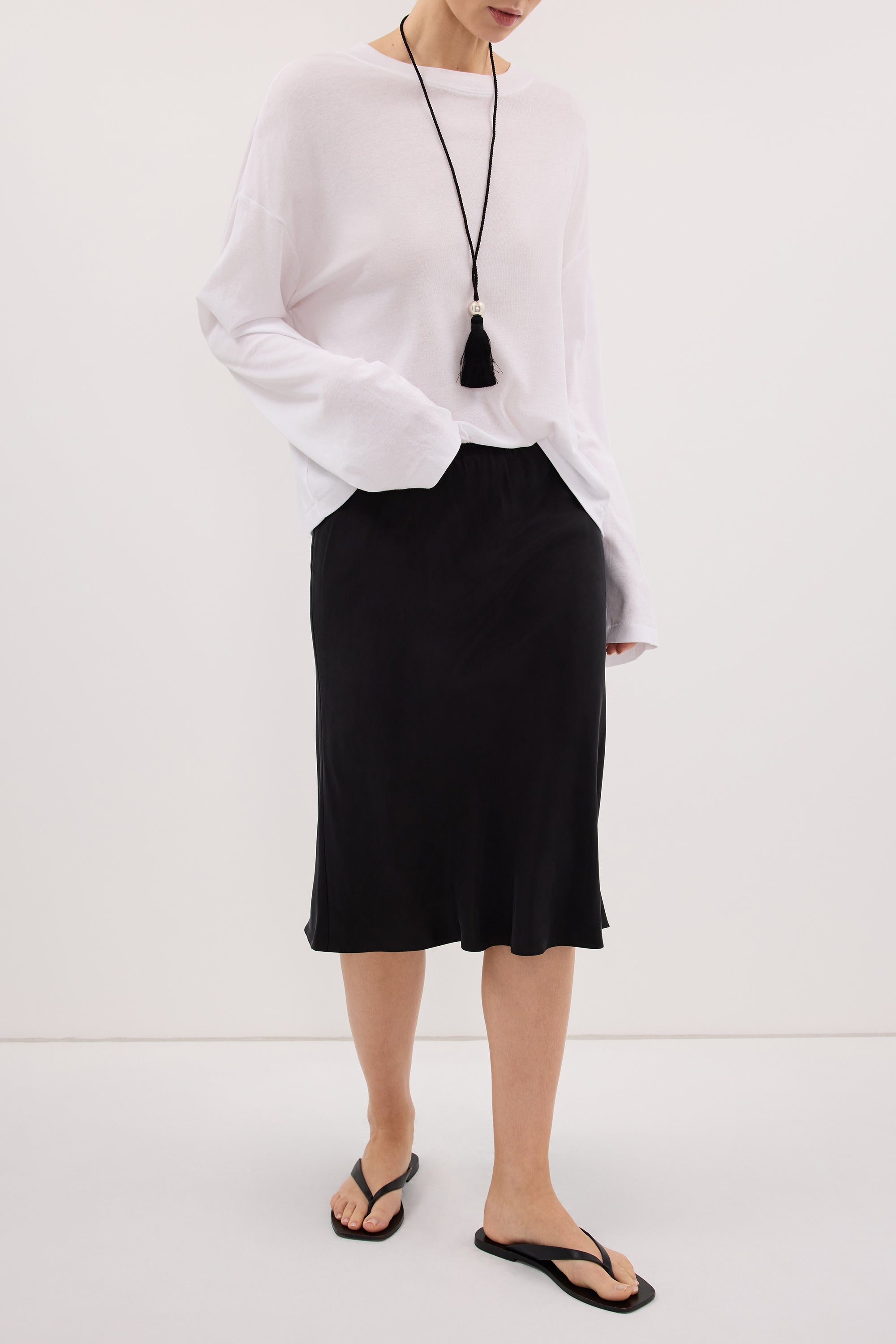 LOUISA BLACK CUPRO KNEE LENGTH SKIRT