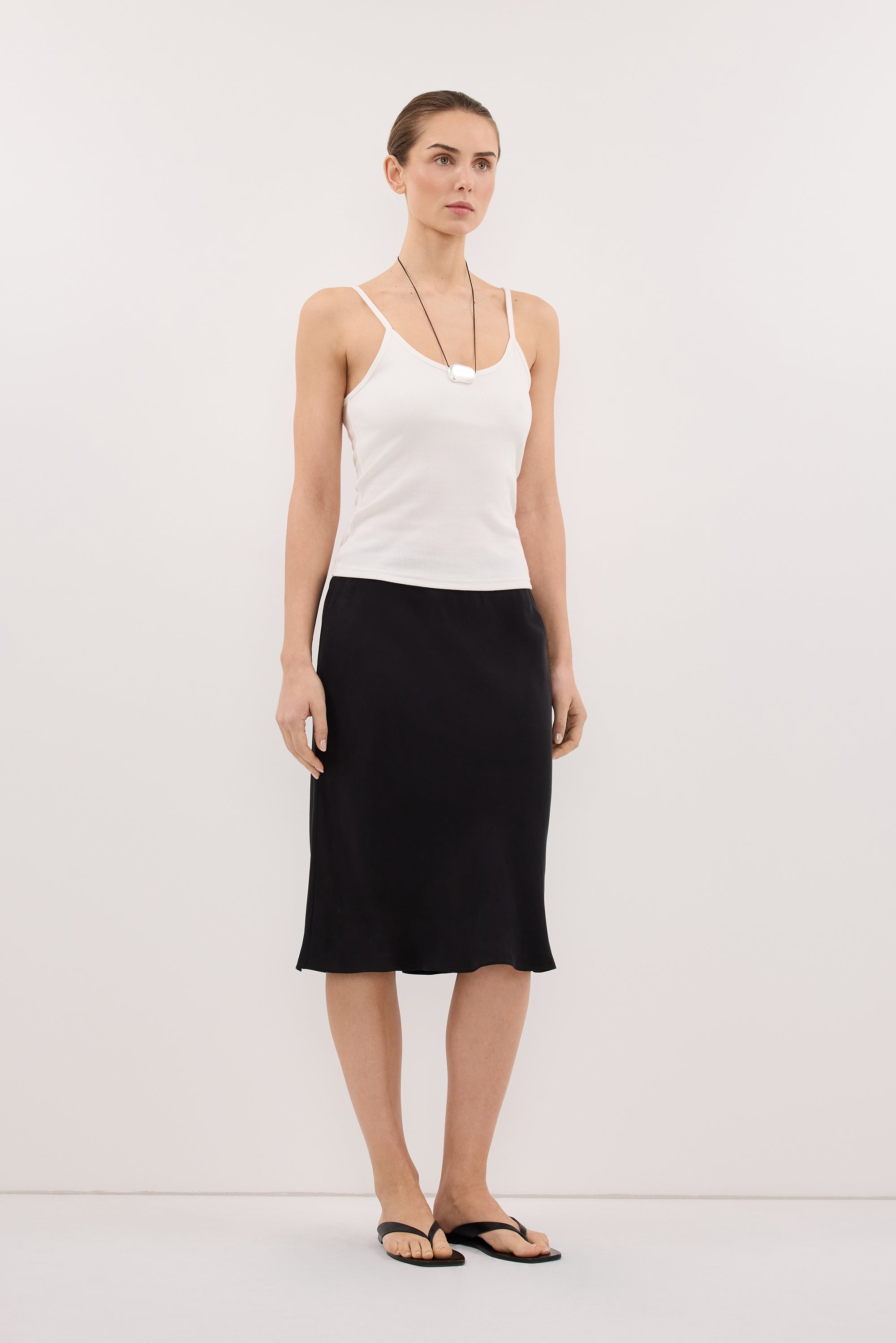 LOUISA BLACK CUPRO KNEE LENGTH SKIRT