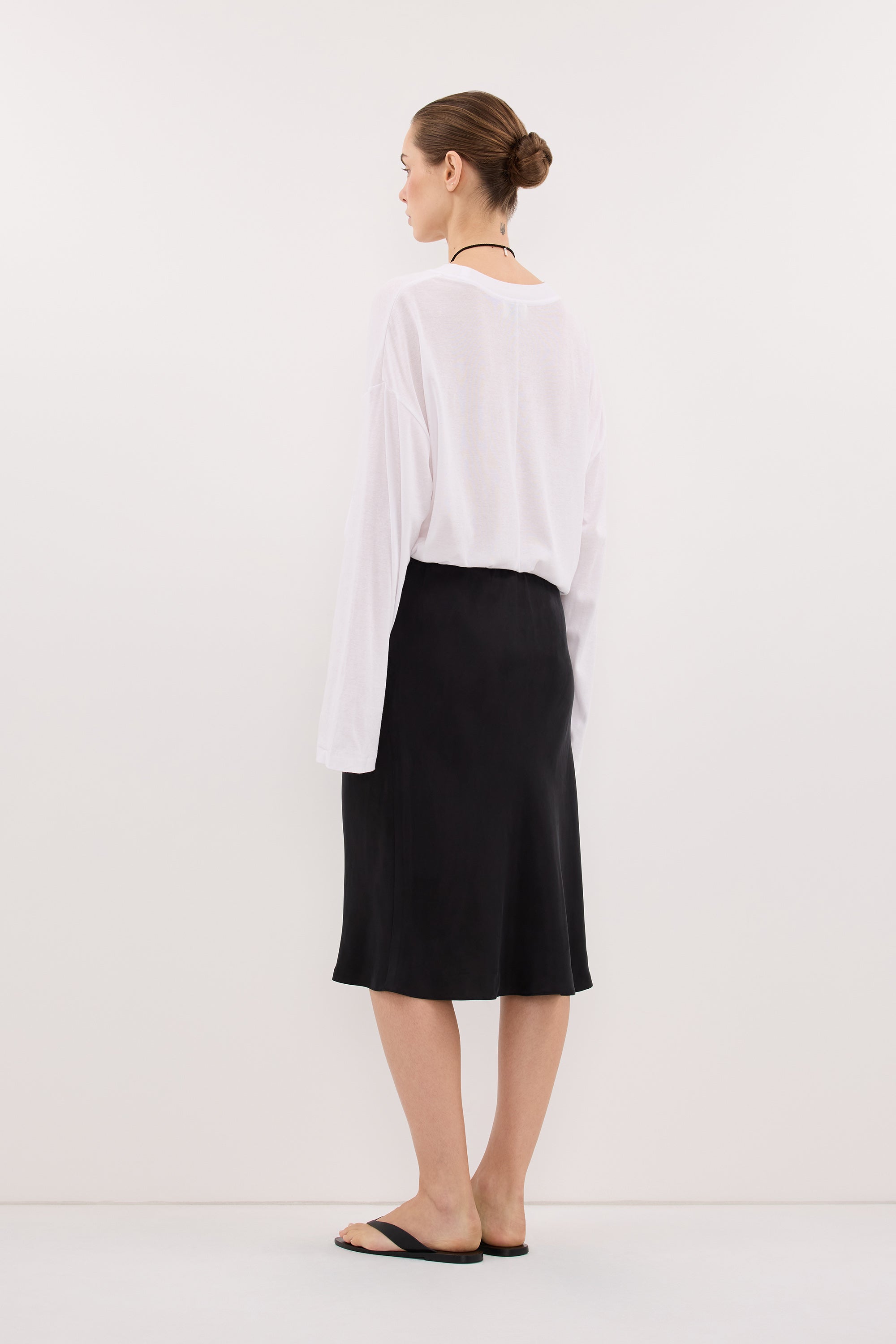 LOUISA BLACK CUPRO KNEE LENGTH SKIRT
