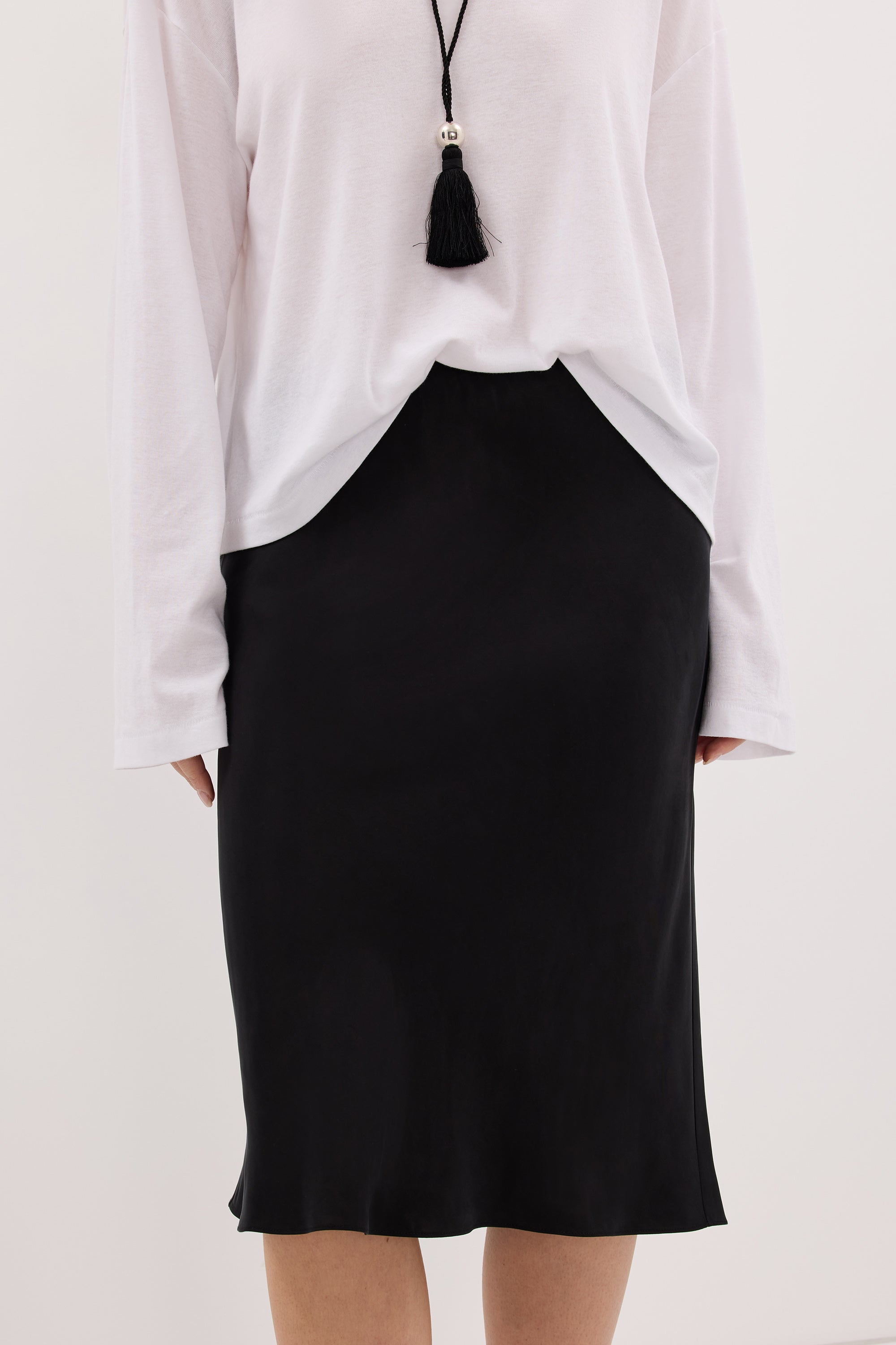 LOUISA BLACK CUPRO KNEE LENGTH SKIRT