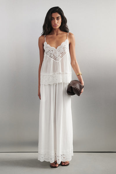 Anaya  wearing ELISA WHITE COTTON SHEER MIDI SKIRT