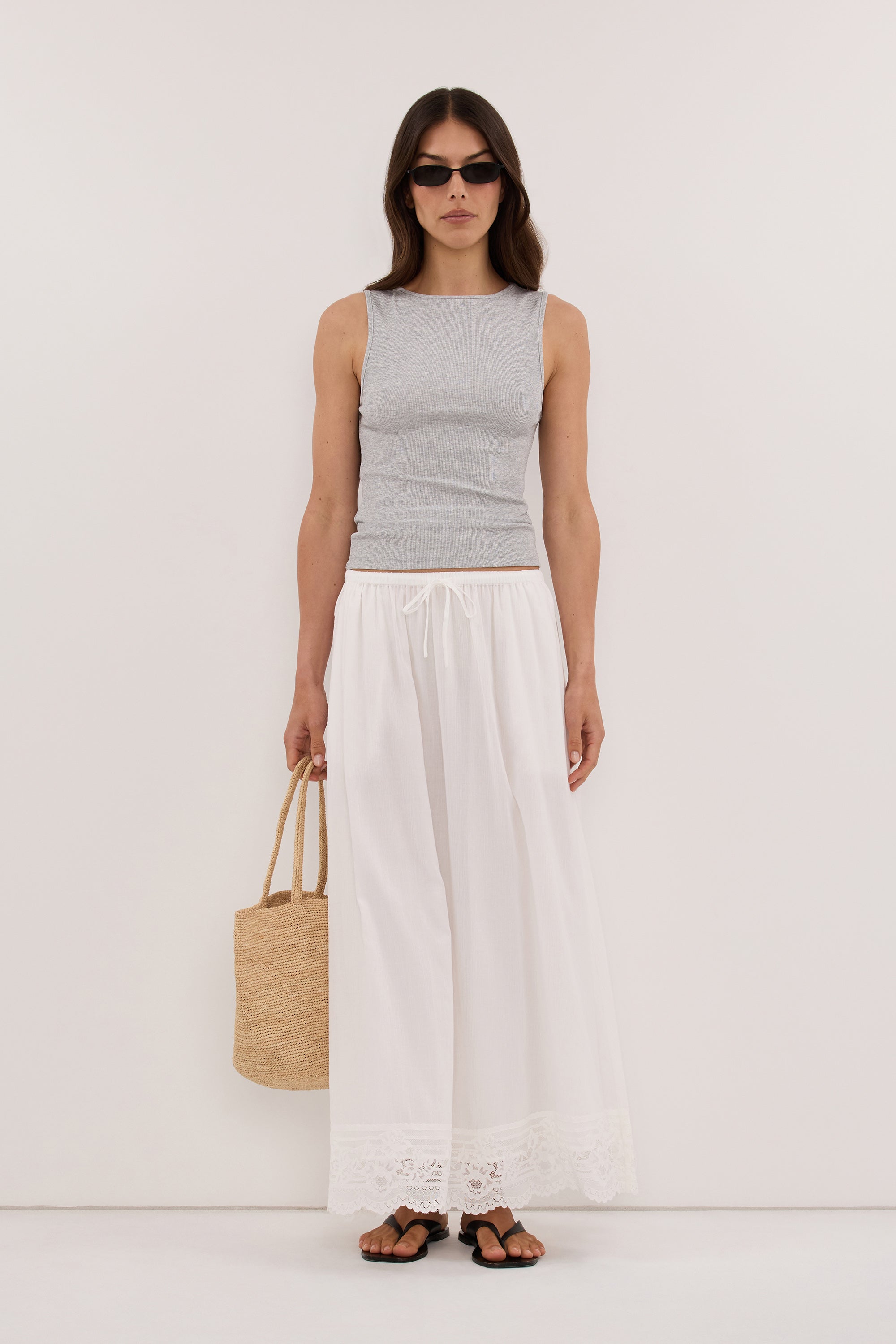 ELISA WHITE COTTON SHEER MIDI SKIRT