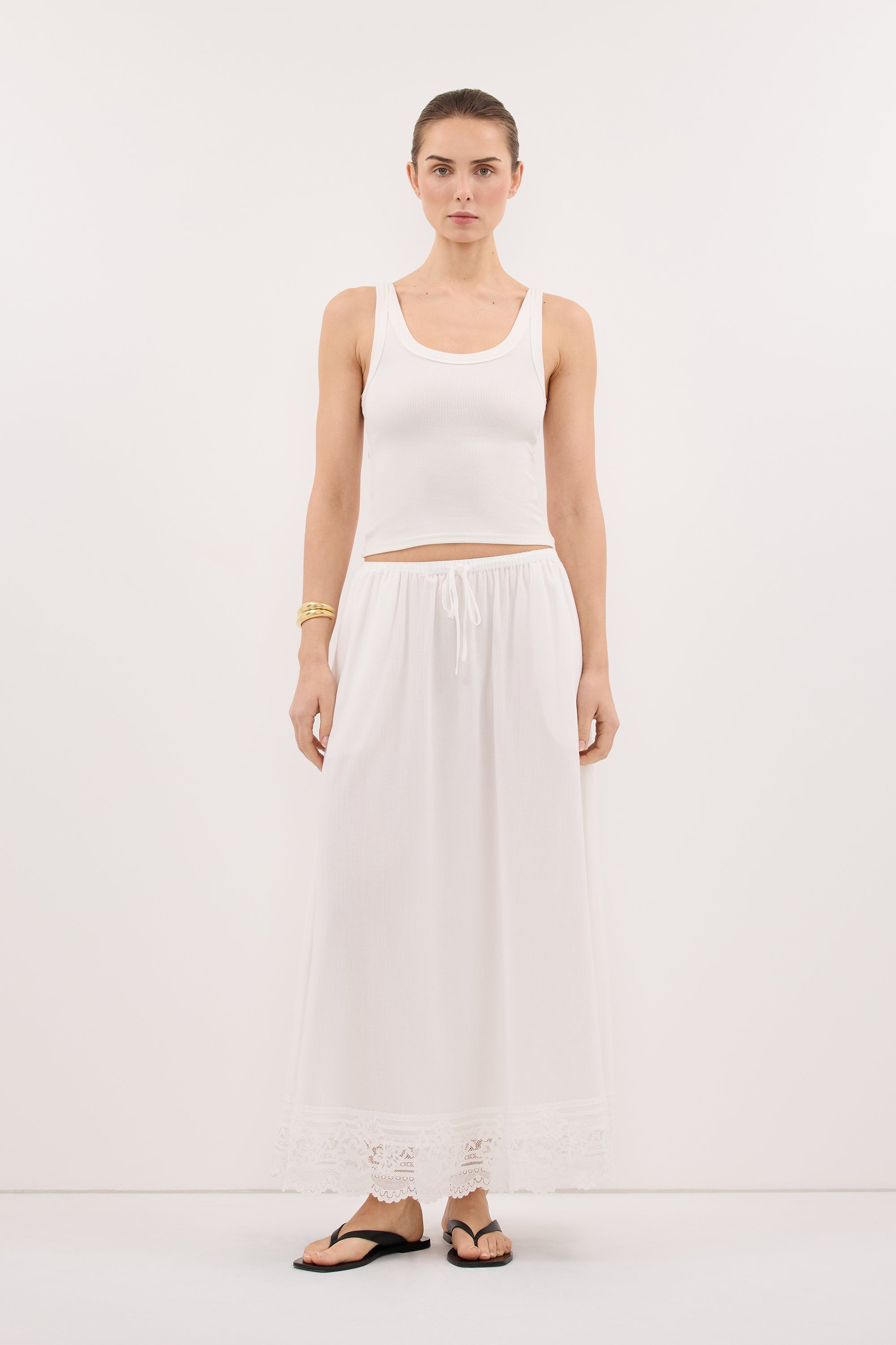 ELISA WHITE COTTON SHEER MIDI SKIRT