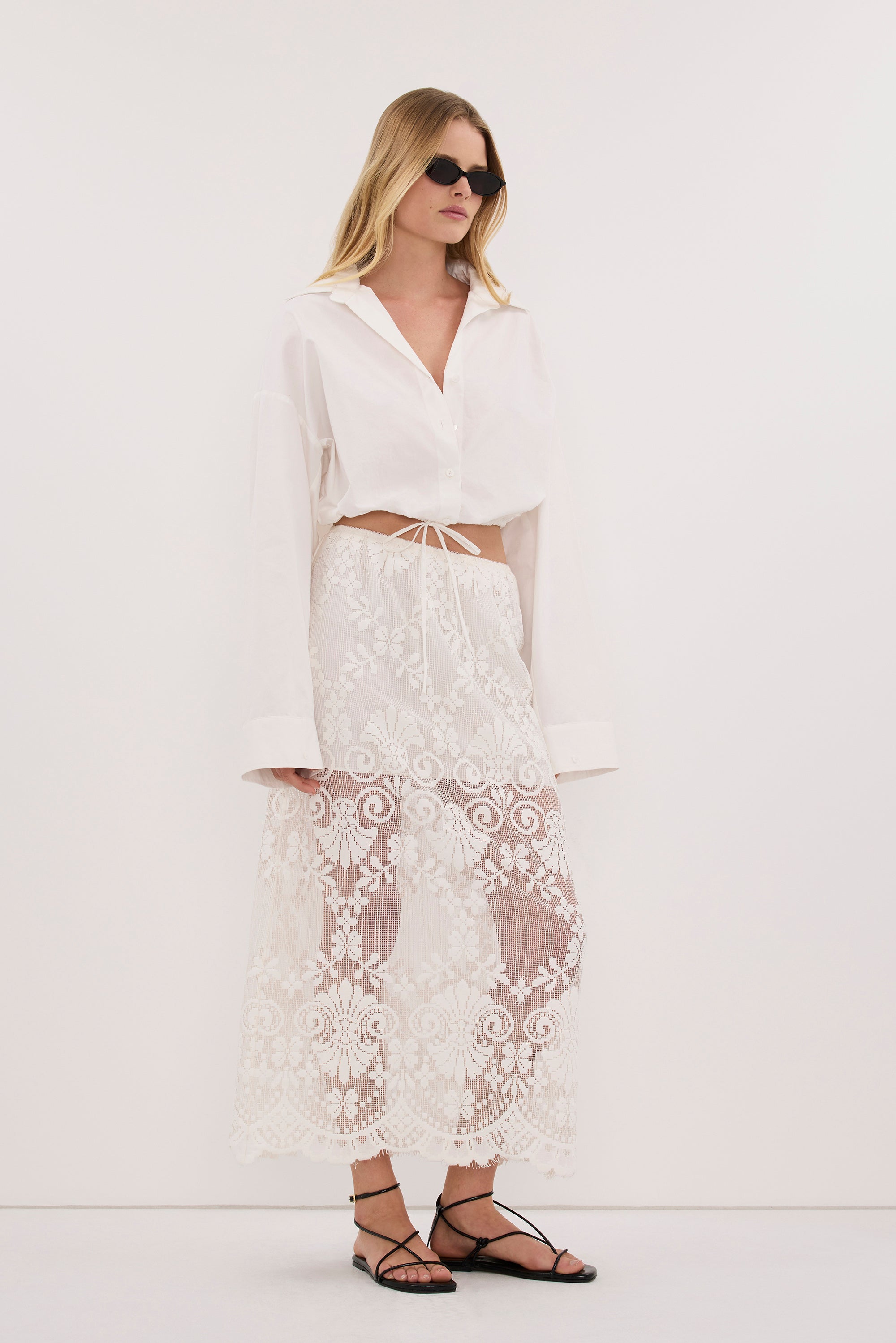 REINA IVORY LACE MIDI SKIRT