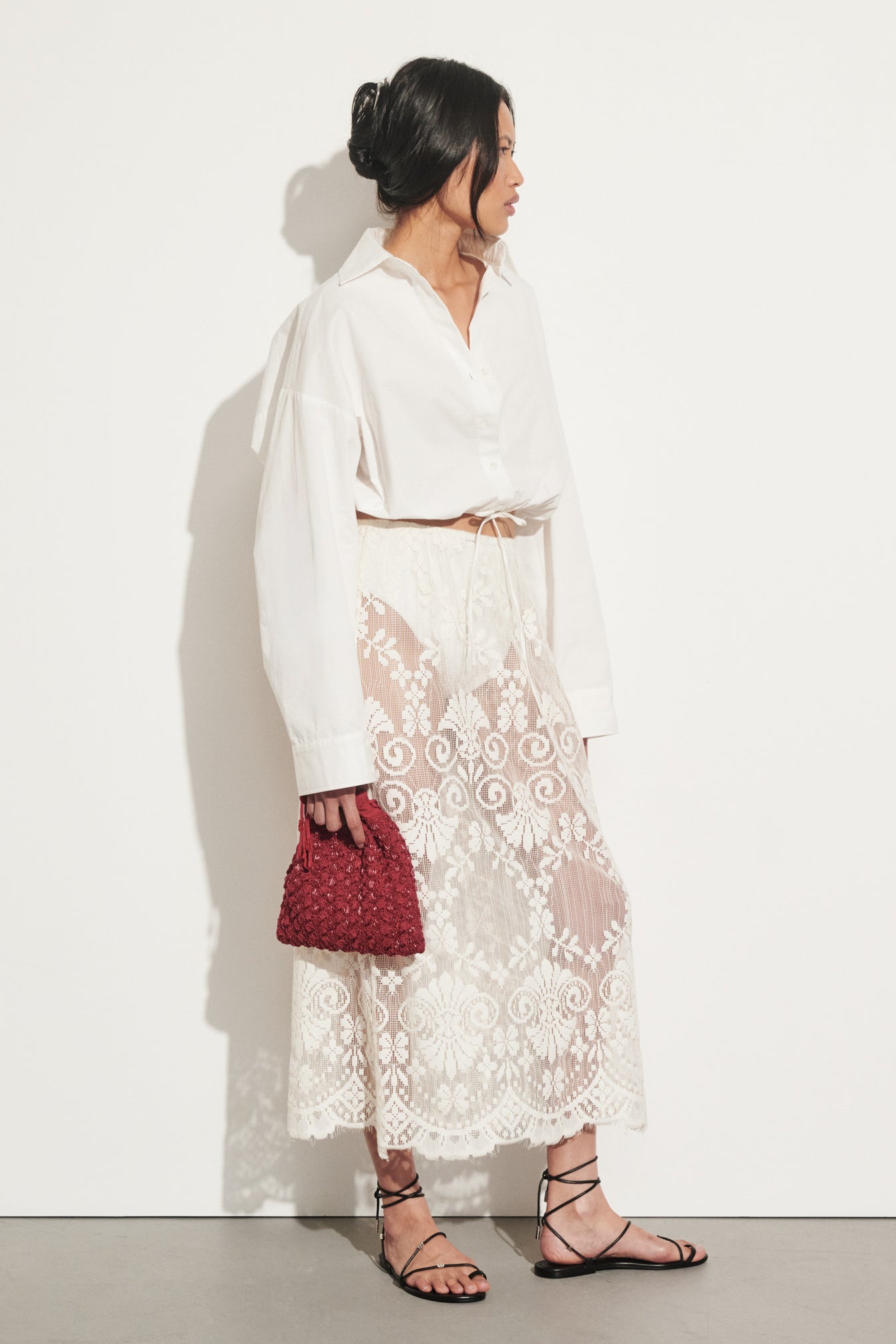 REINA IVORY LACE MIDI SKIRT