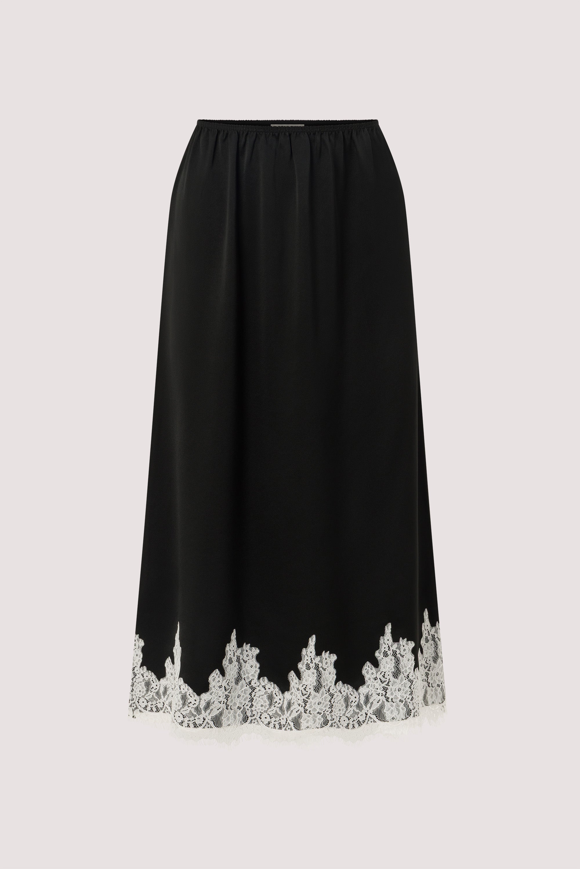 AMELINE BLACK SATIN MIDI SKIRT