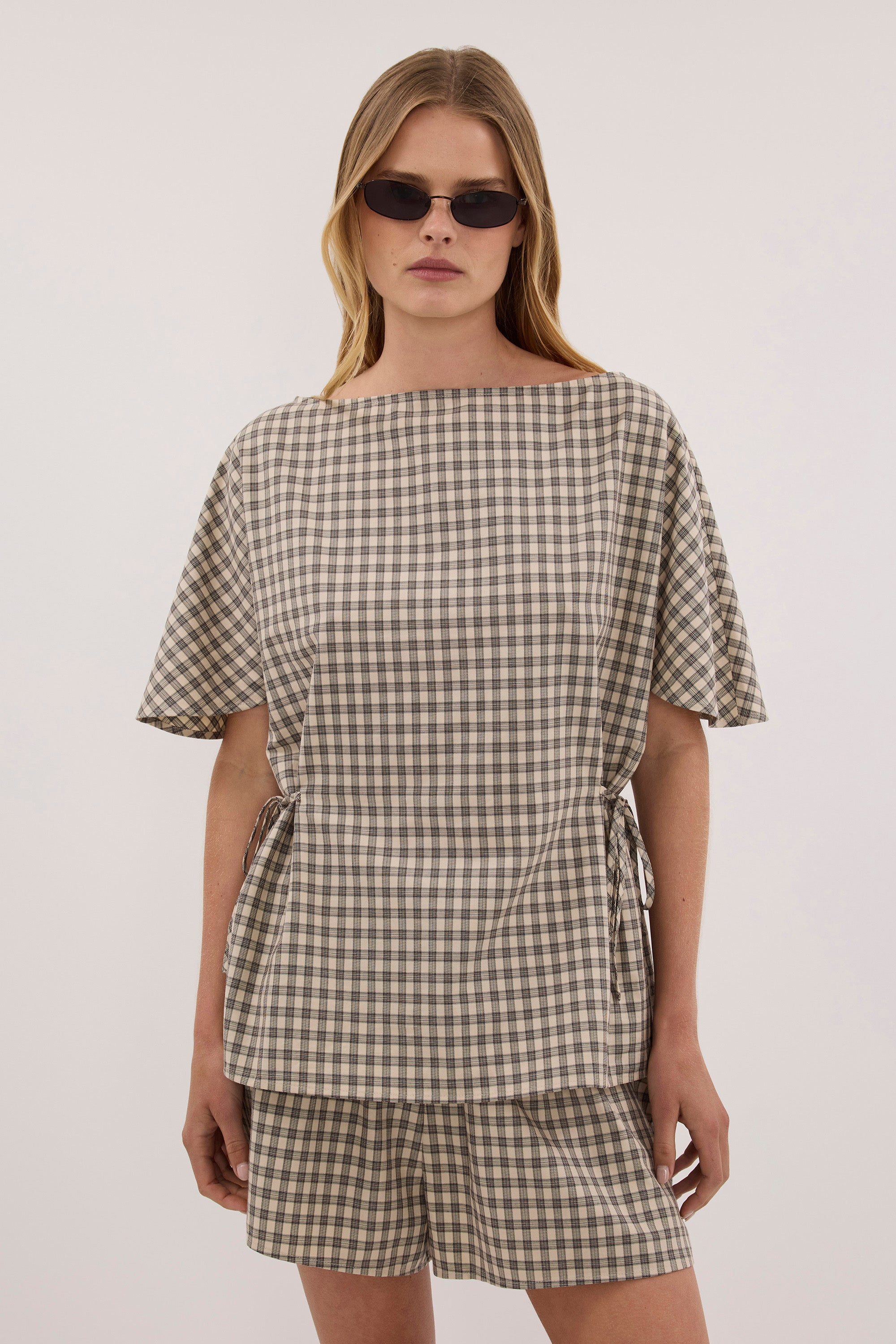 ODESSA BEIGE CHECK COTTON SHORT