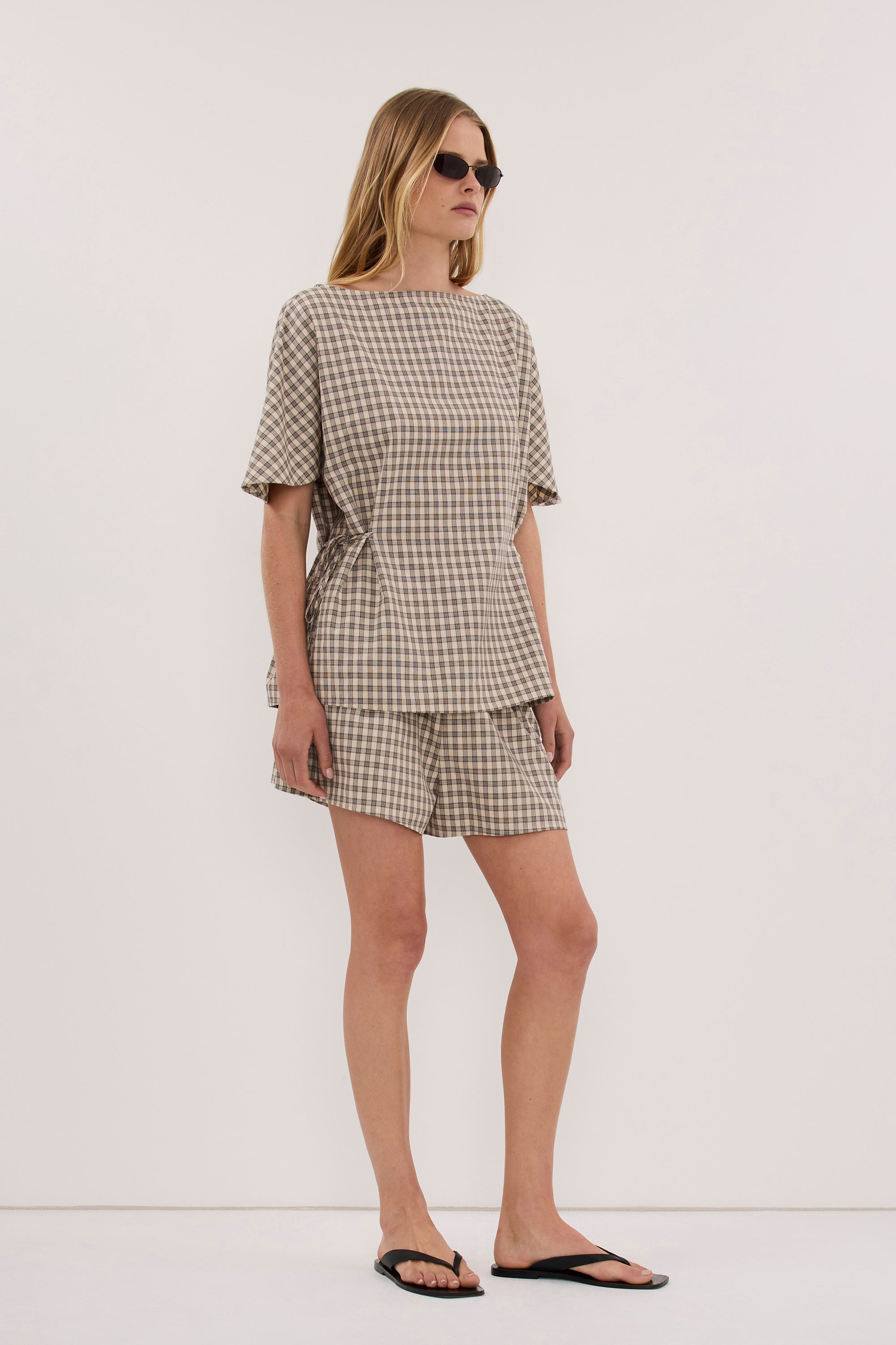 ODESSA BEIGE CHECK COTTON SHORT