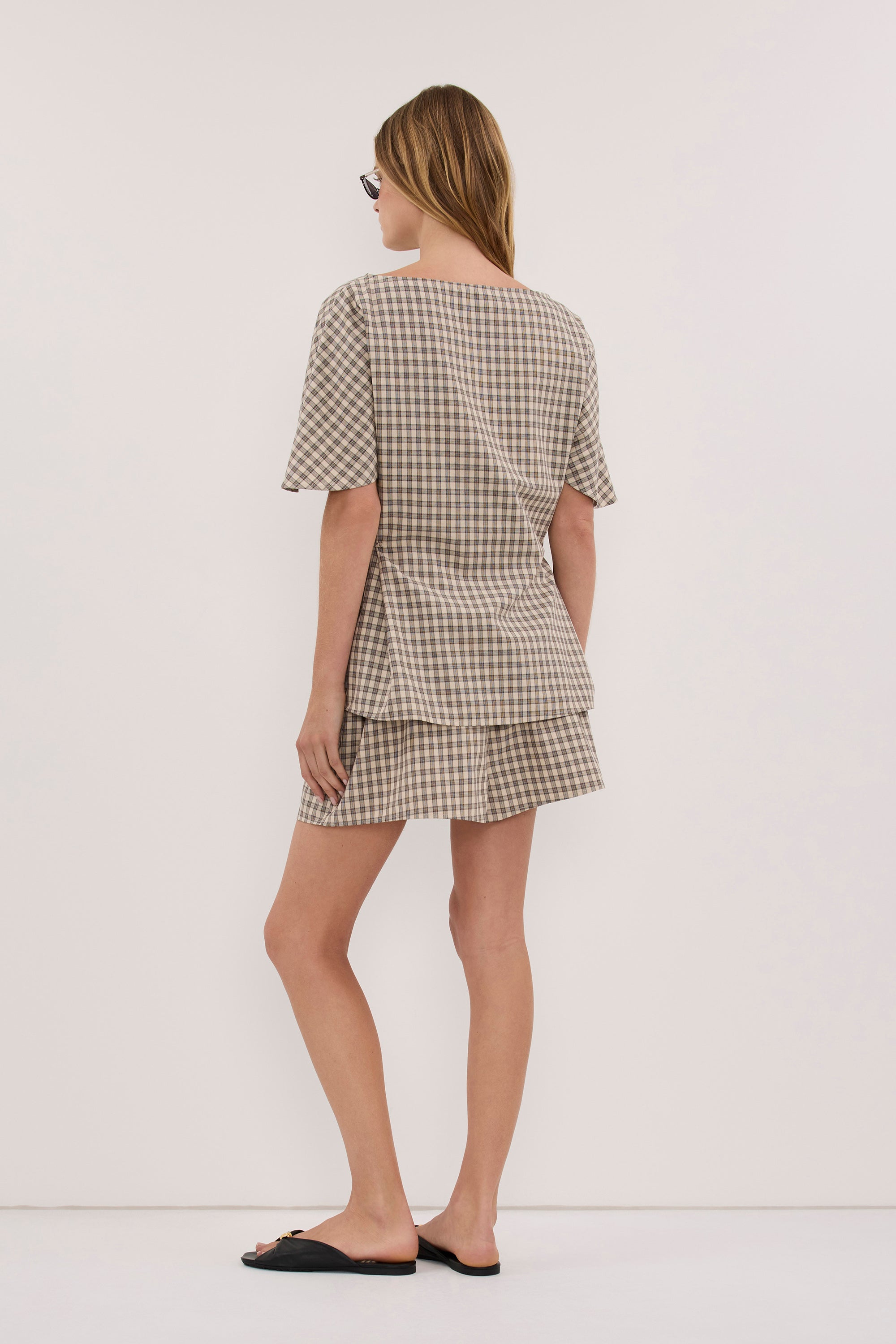 ODESSA BEIGE CHECK COTTON SHORT