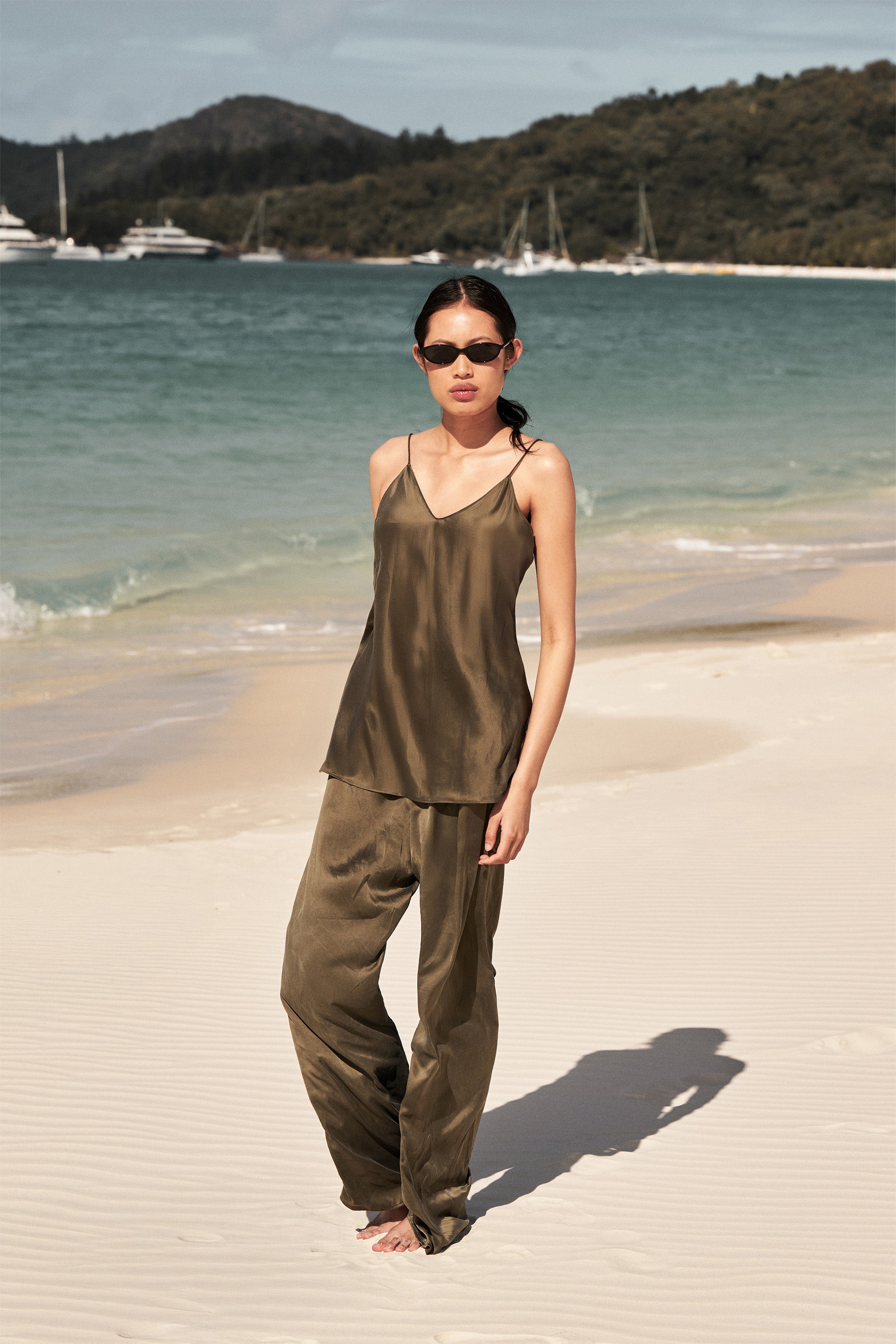 MICAH OLIVE SILK PANT - PRE ORDER