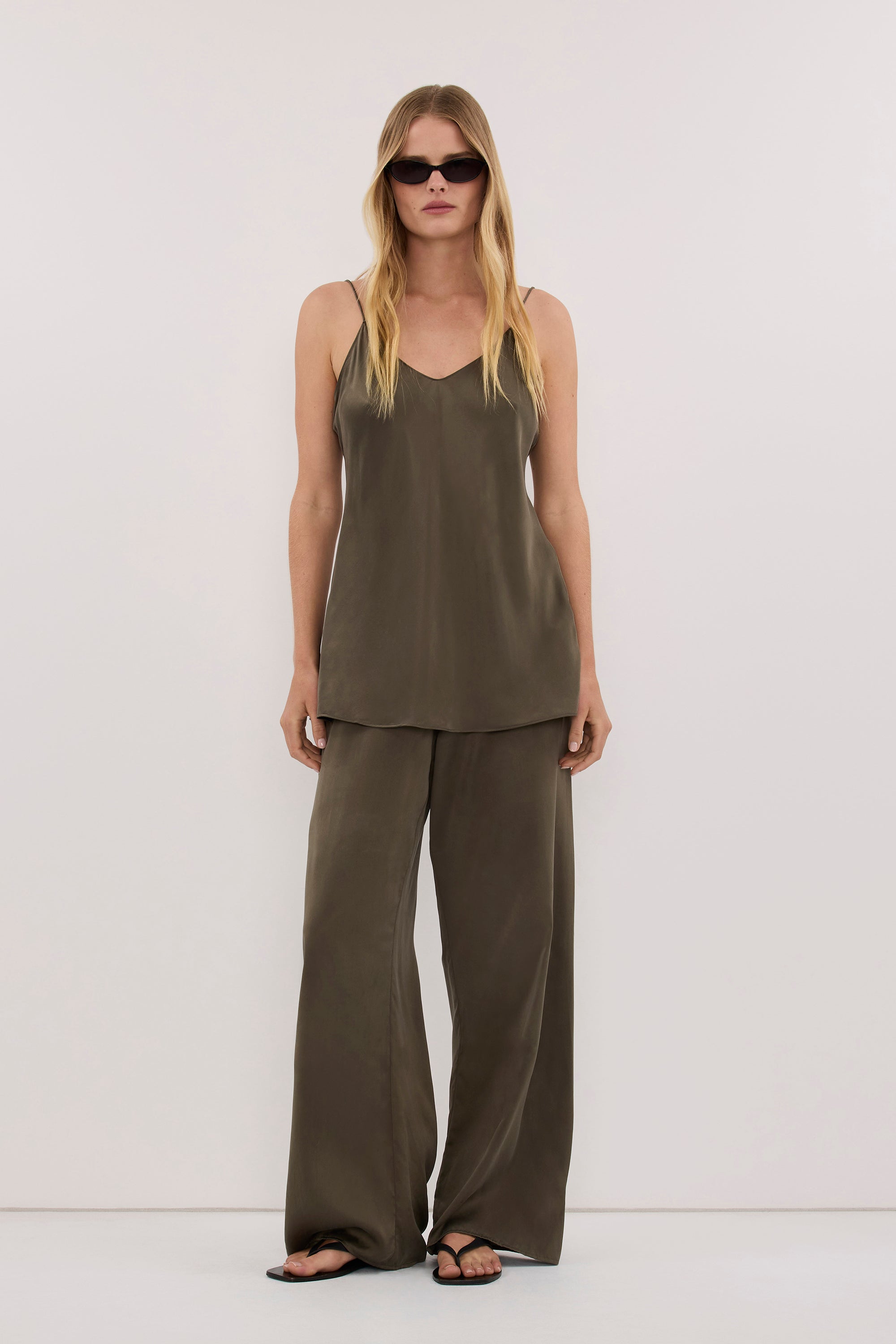 MICAH OLIVE SILK PANT - PRE ORDER