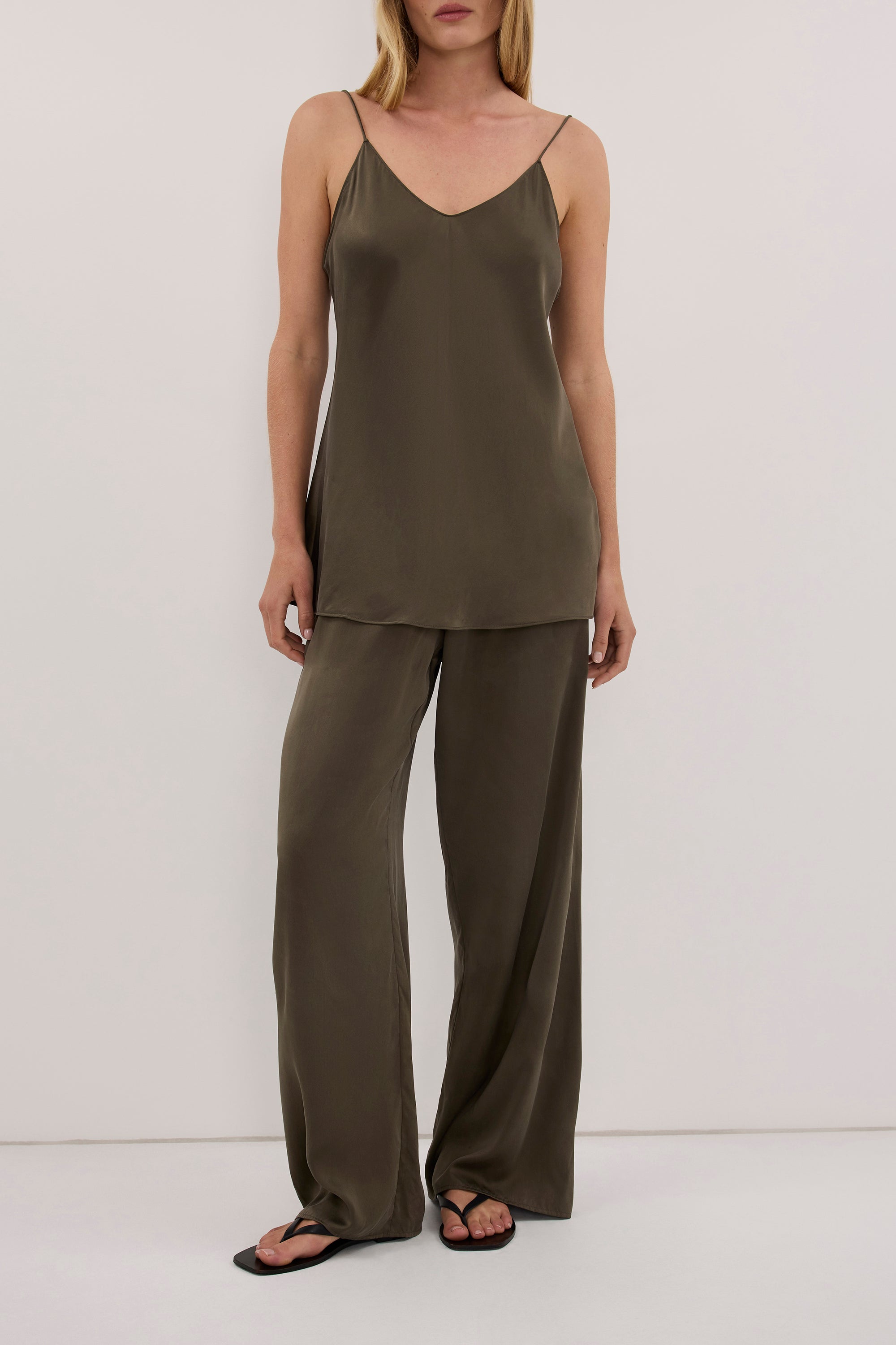 MICAH OLIVE SILK PANT - PRE ORDER