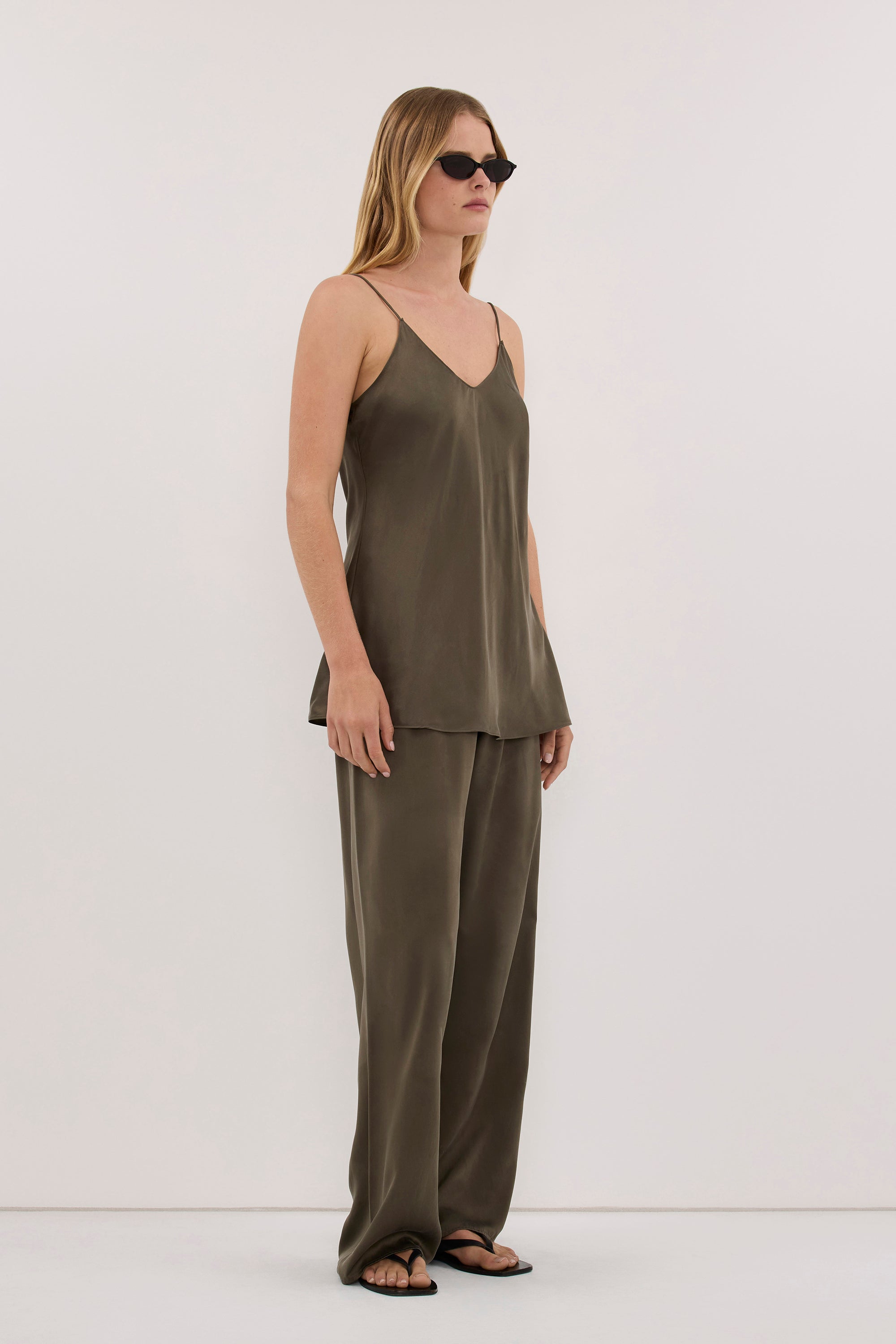 MICAH OLIVE SILK PANT - PRE ORDER